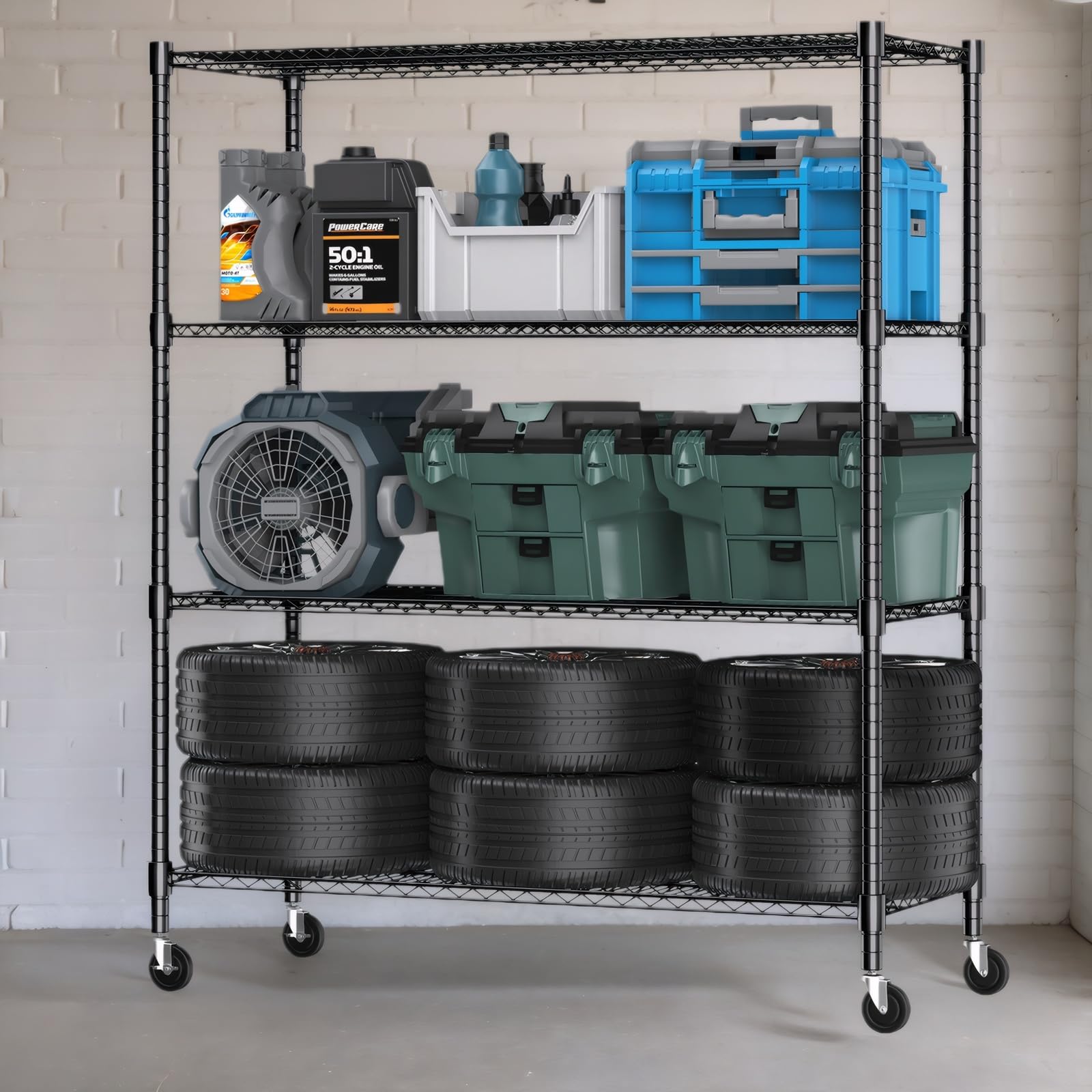 Storage Shelves 60" W Wire Shelving with Wheels 2600LBS Heavy Duty Metal Shelves for Storage