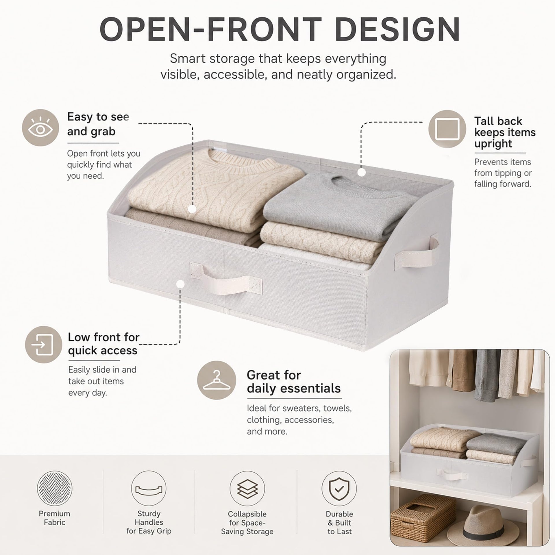 Trapezoid Closet Storage Bins with Handles (3 Count)