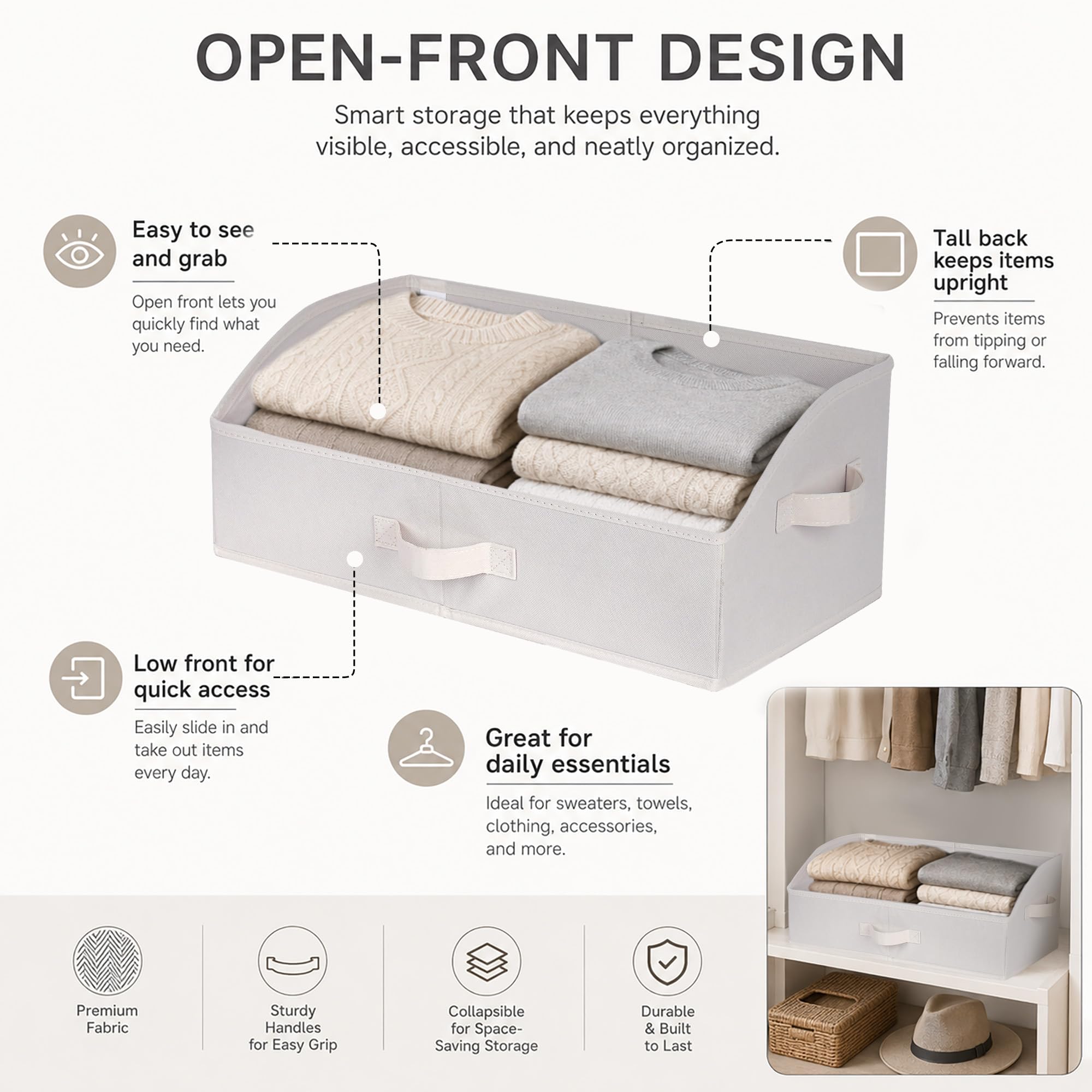 Trapezoid Closet Storage Bins with Handles (3 Count)