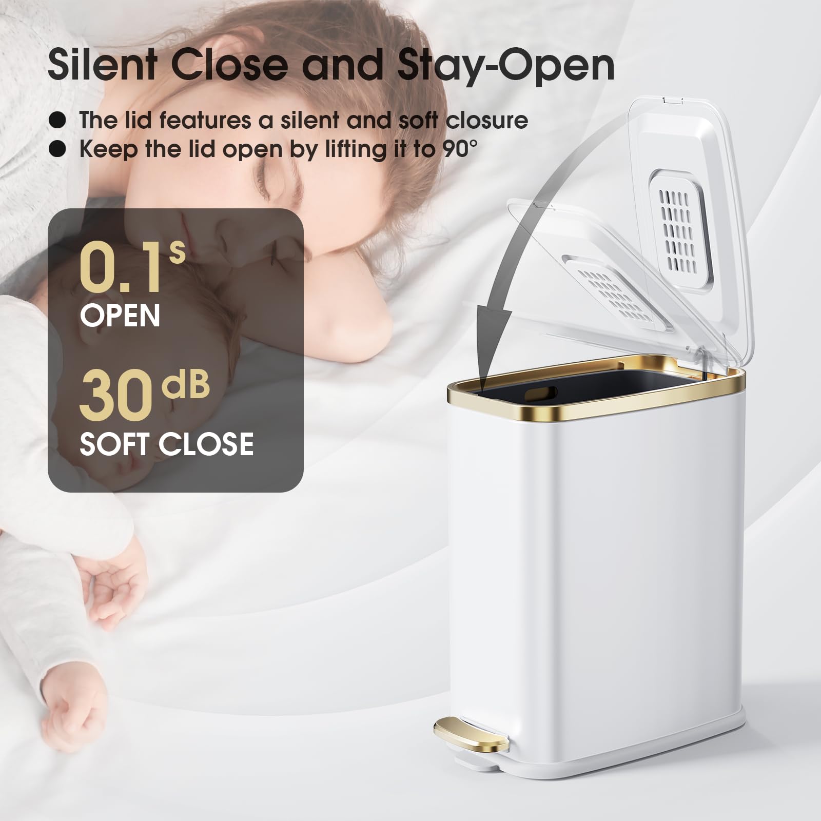 Small Bathroom Trash Can with Lid Soft Close