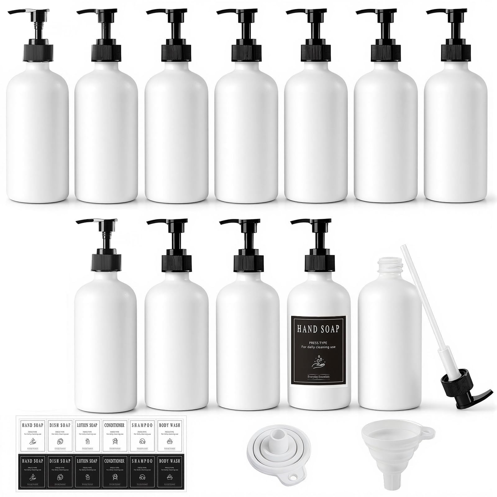 12 Pack 8oz White Glass Soap Dispensers with Pump (12 Count)