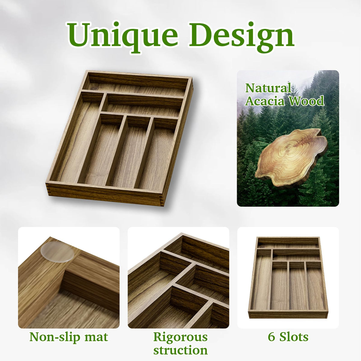 Acacia Wood Silverware Drawer Organizer (30.4 Ounce)