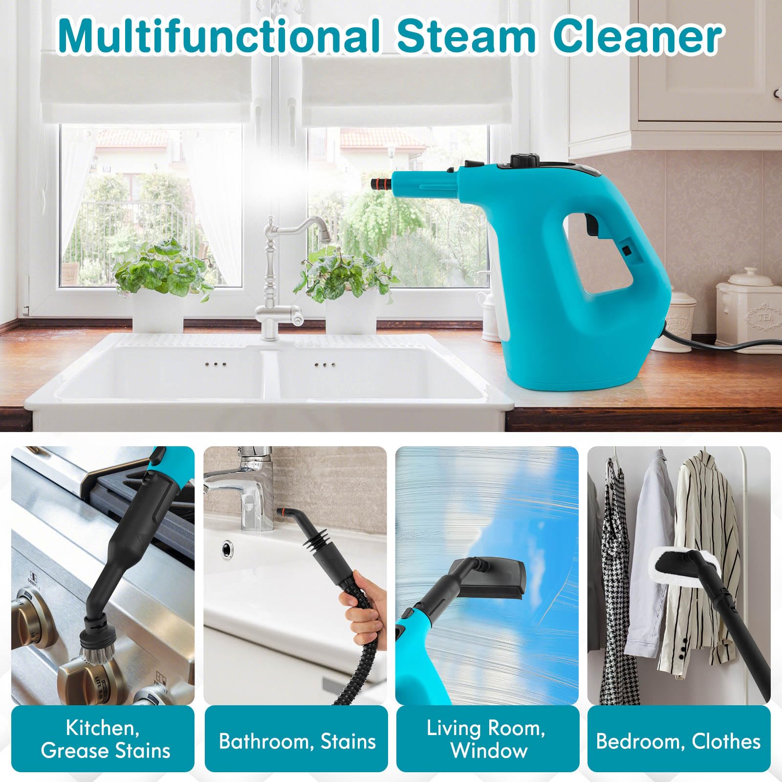 Handheld MultiPurpose Steam Cleaner with 17 Pieces