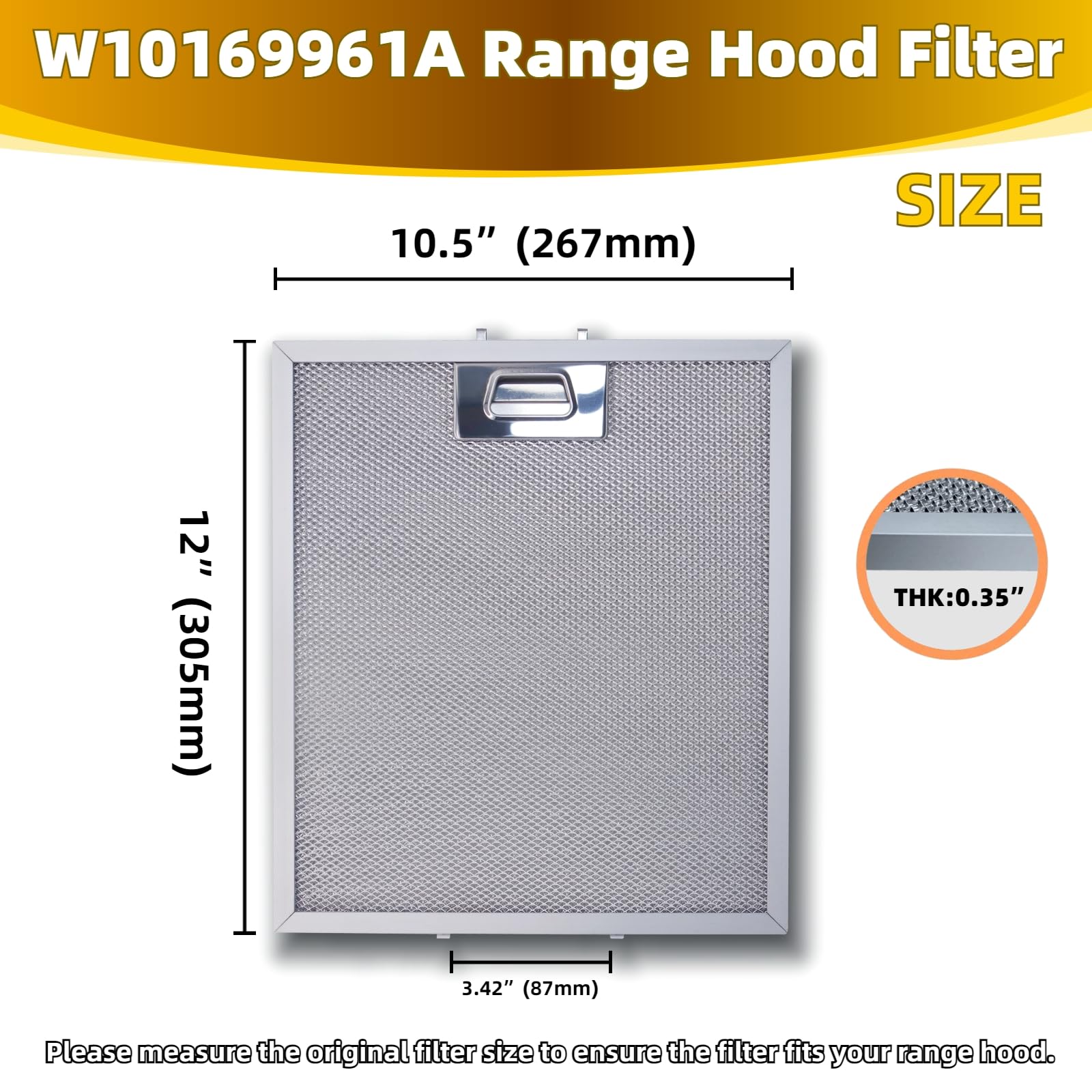 W10169961A 5 Layer Aluminum Mesh Range Hood Filter 12" x 10.5" 2 pack