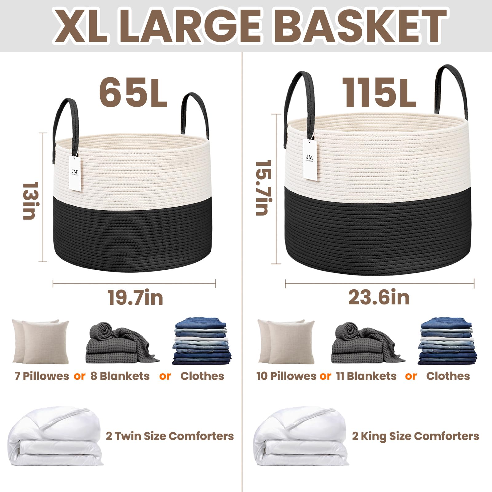 115L Extra Large Machine Washable Cotton Rope Blanket Basket