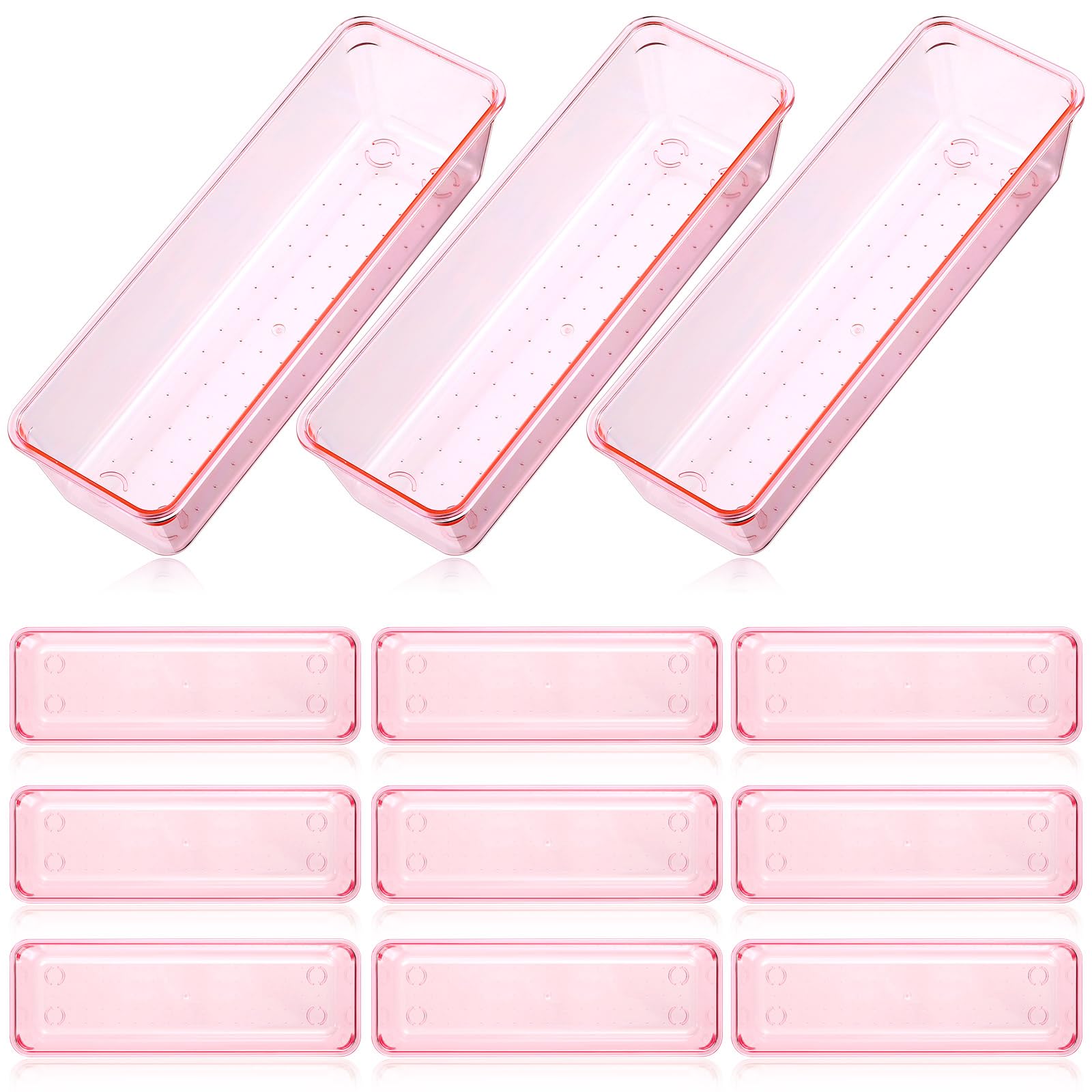 12 Pcs Clear Drawer Organizer 9 x 3 x 2 Inches Plastic Rectangle Trays Makeup Vanity Storage Bins and Kitchen Drawers Dividers for Office Desk Silverware Kitchen Utensils (12 Count)