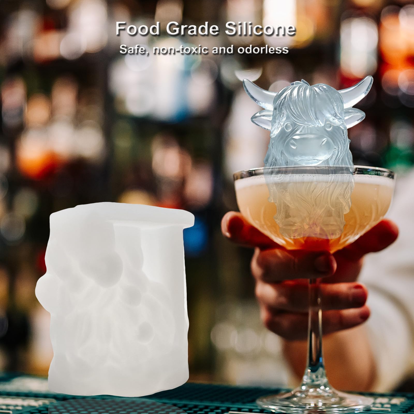 3D Highland Cow Ice Cube Silicone Molds Tray for Whiskey (2 Count)