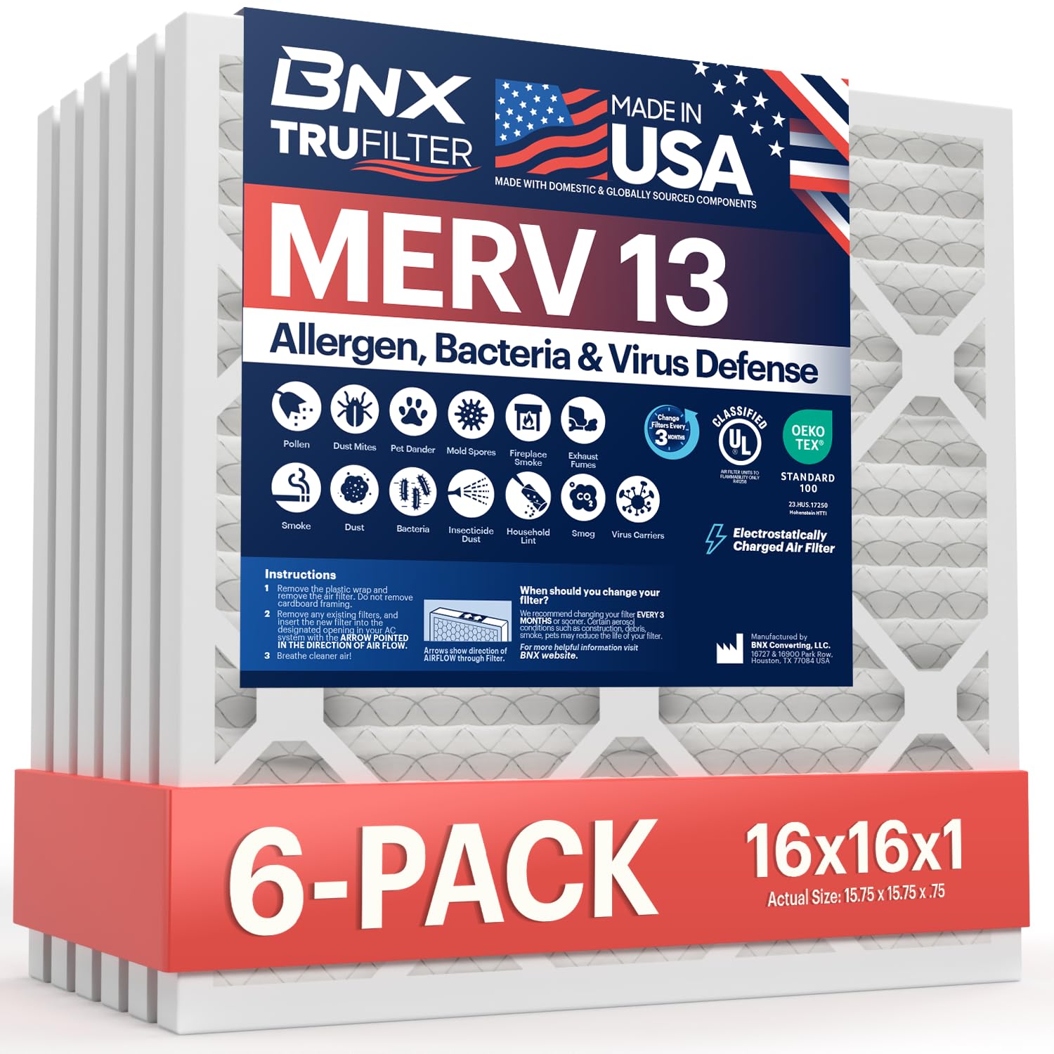 TruFilter 16x16x1 Air Filter MERV 13 (6 Count)