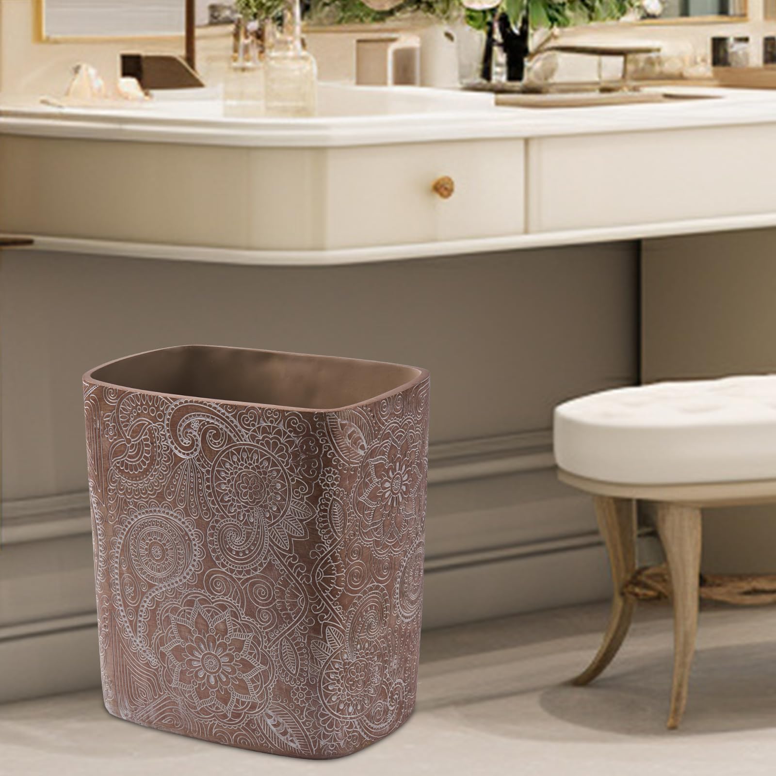 Boho Flowers Bathroom Trash Can 1.8 Gallon