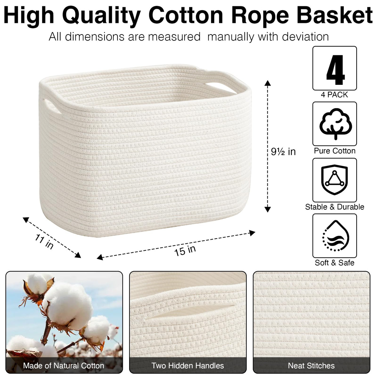 Storage Baskets for Organizing & Shelves (4 Count)