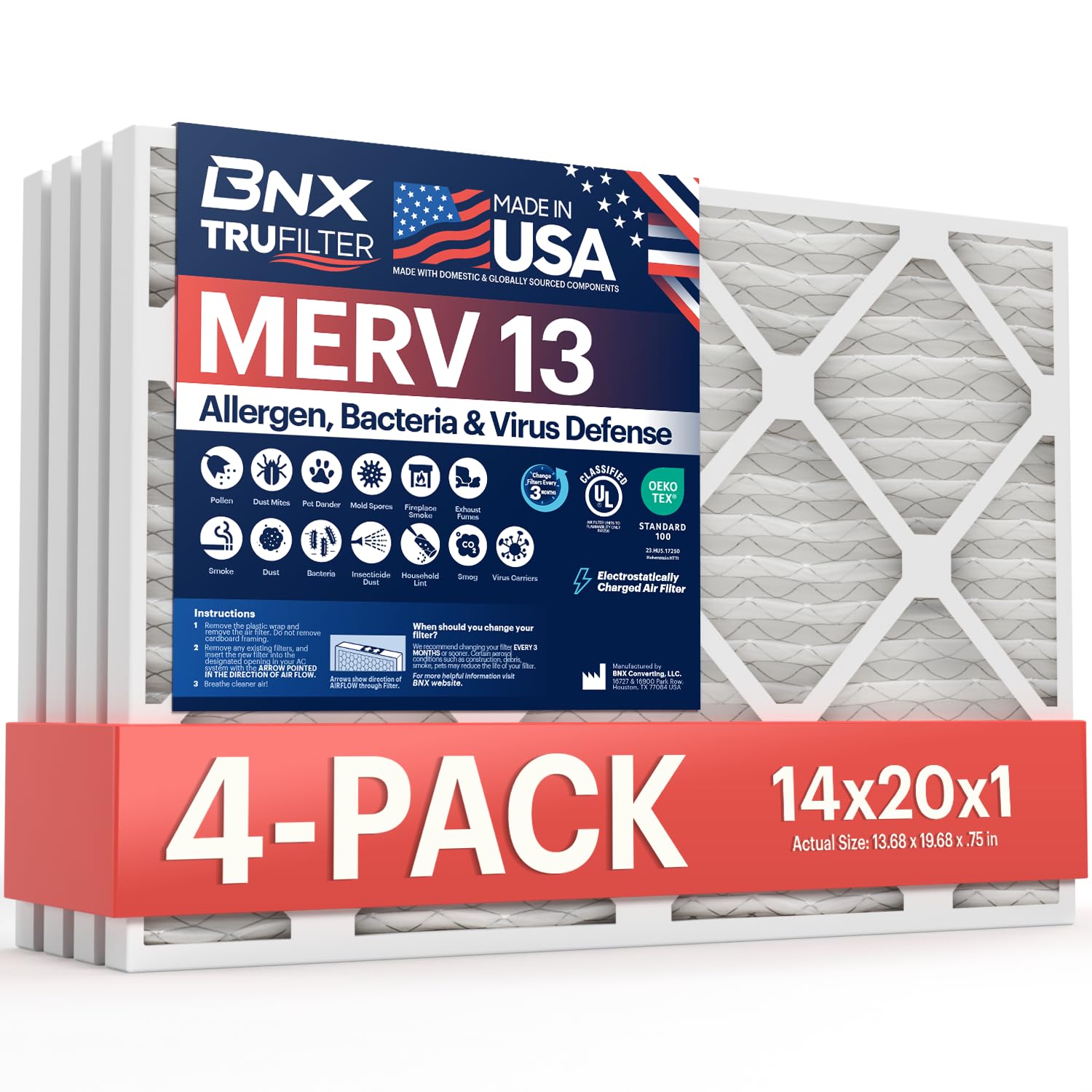 TruFilter 14x20x1 Air Filter MERV 13 (4 Count)