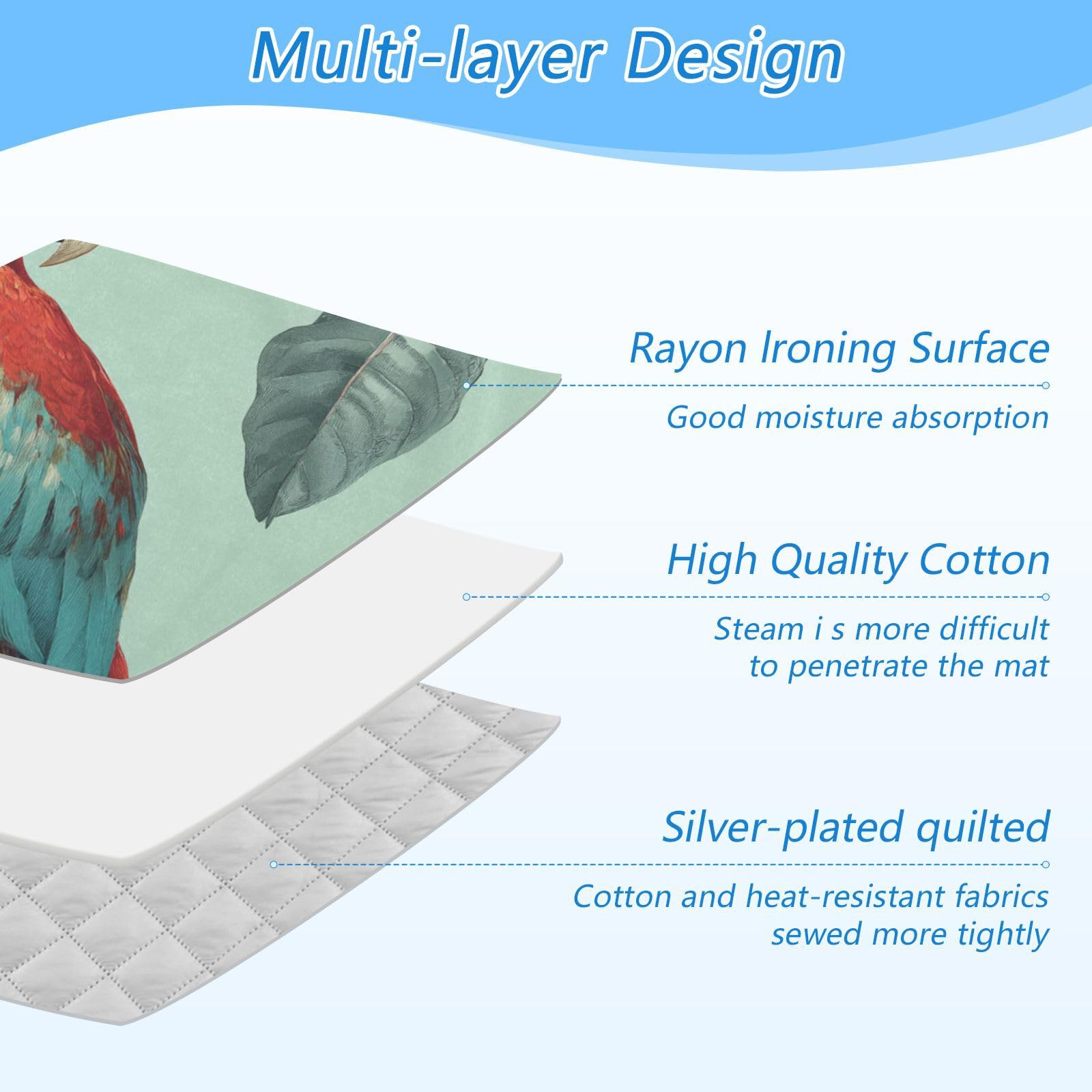 Tropical Parrots on The Branc Ironing Mat Thickened Ironing Blanket Travel Portable Double