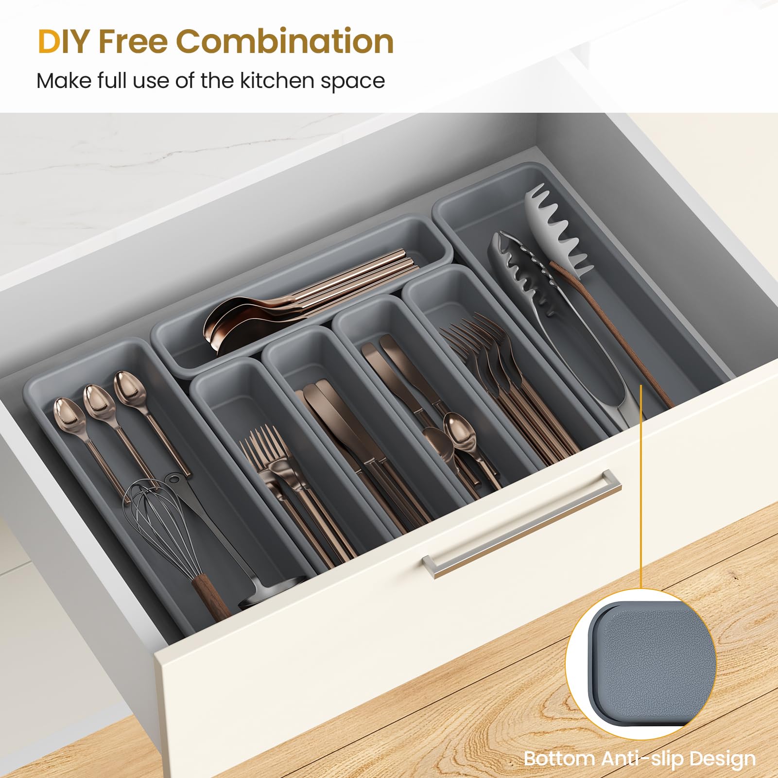 7 Pack Silicone Silverware Drawer Organizer (7 Count)