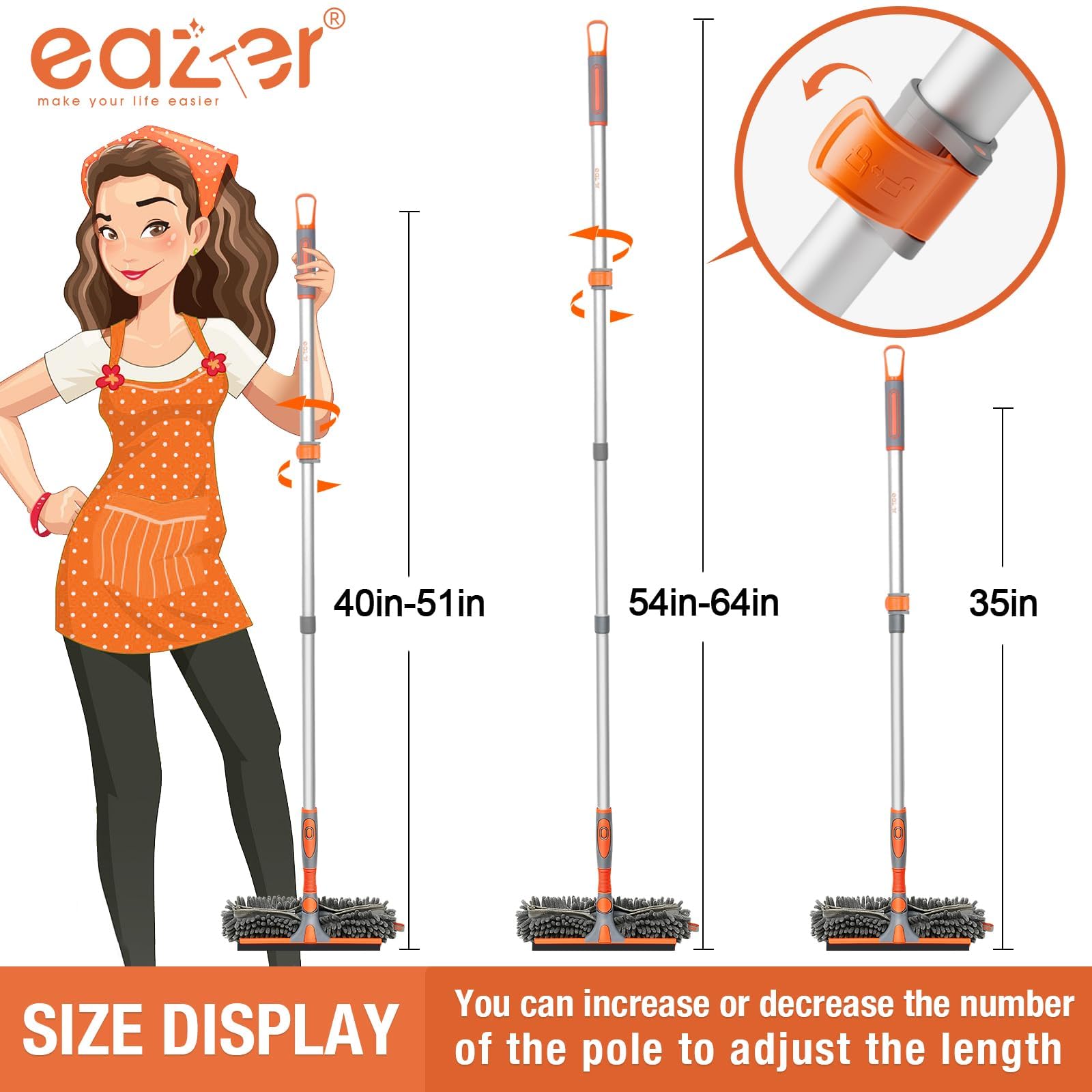 65'' Squeegee Window Cleaner 2 in 1 Rotatable Window Cleaning Tool Kit with Telescopic Pole