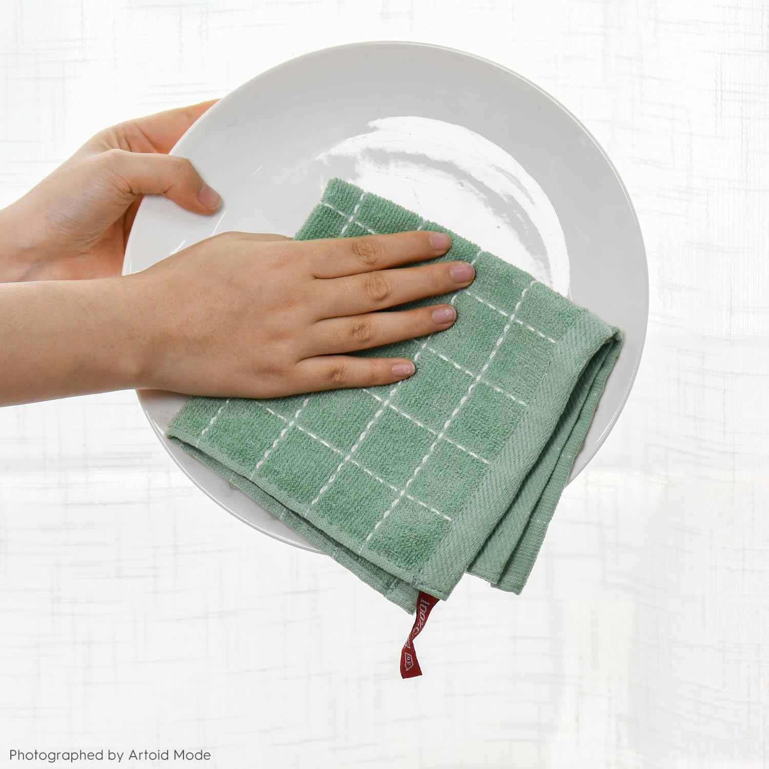Checkered Designed Cotton Dark Green Terry Kitchen Dish Cloths (6 Count)