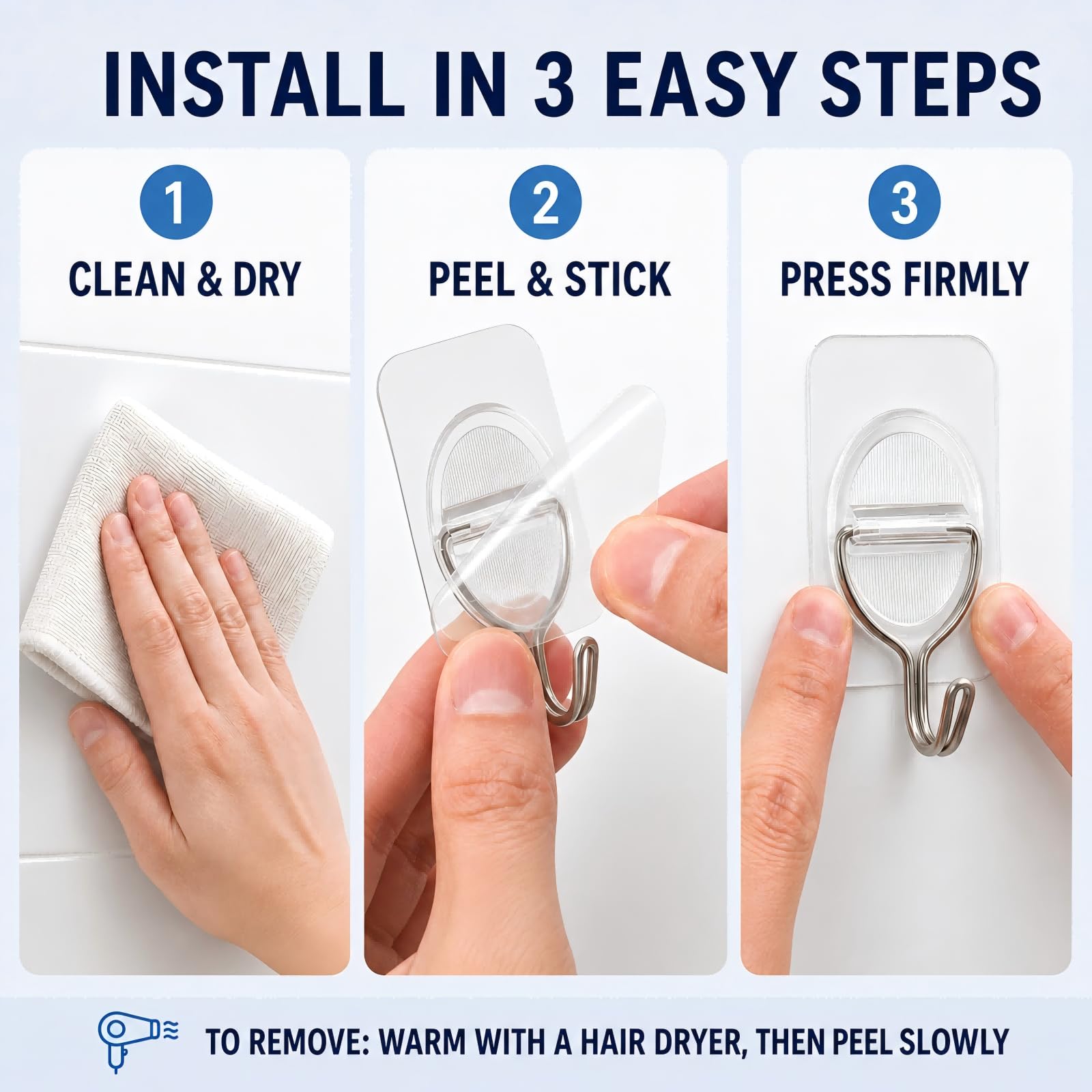 Clear Adhesive Wall Hooks (10 Count)