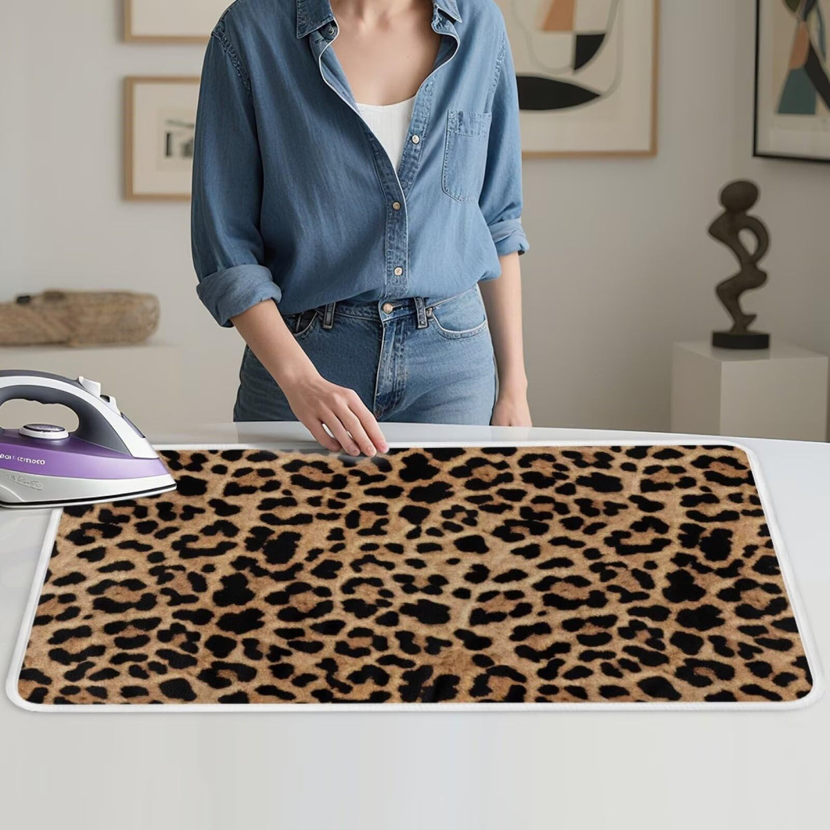 Leopard Print Iron Mat Blanket Travel Foldable Ironing Pad Fabric Ironing Board Cover for Top of Tabletop