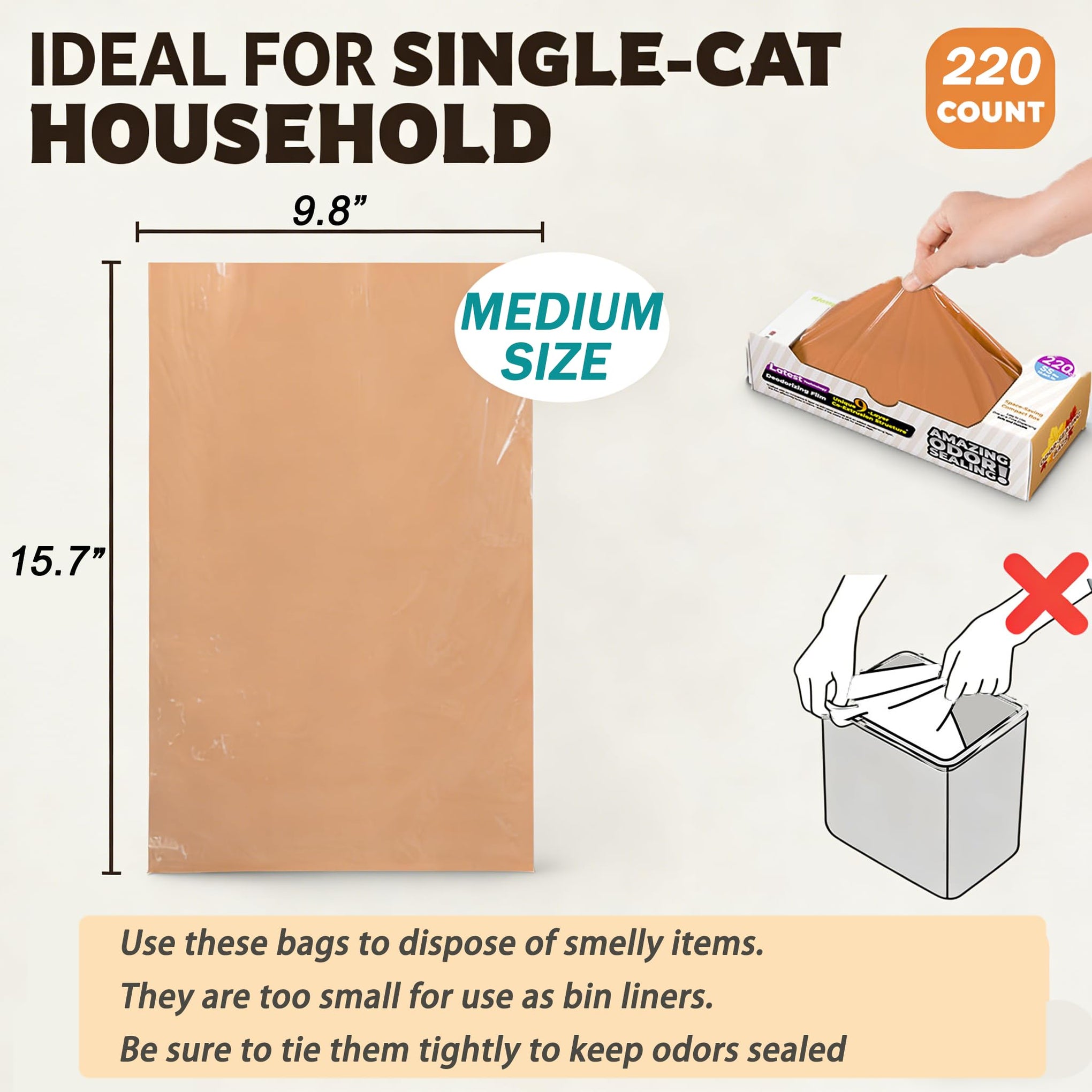 Odor Blocking Cat Litter bags for Poop (220 Count)