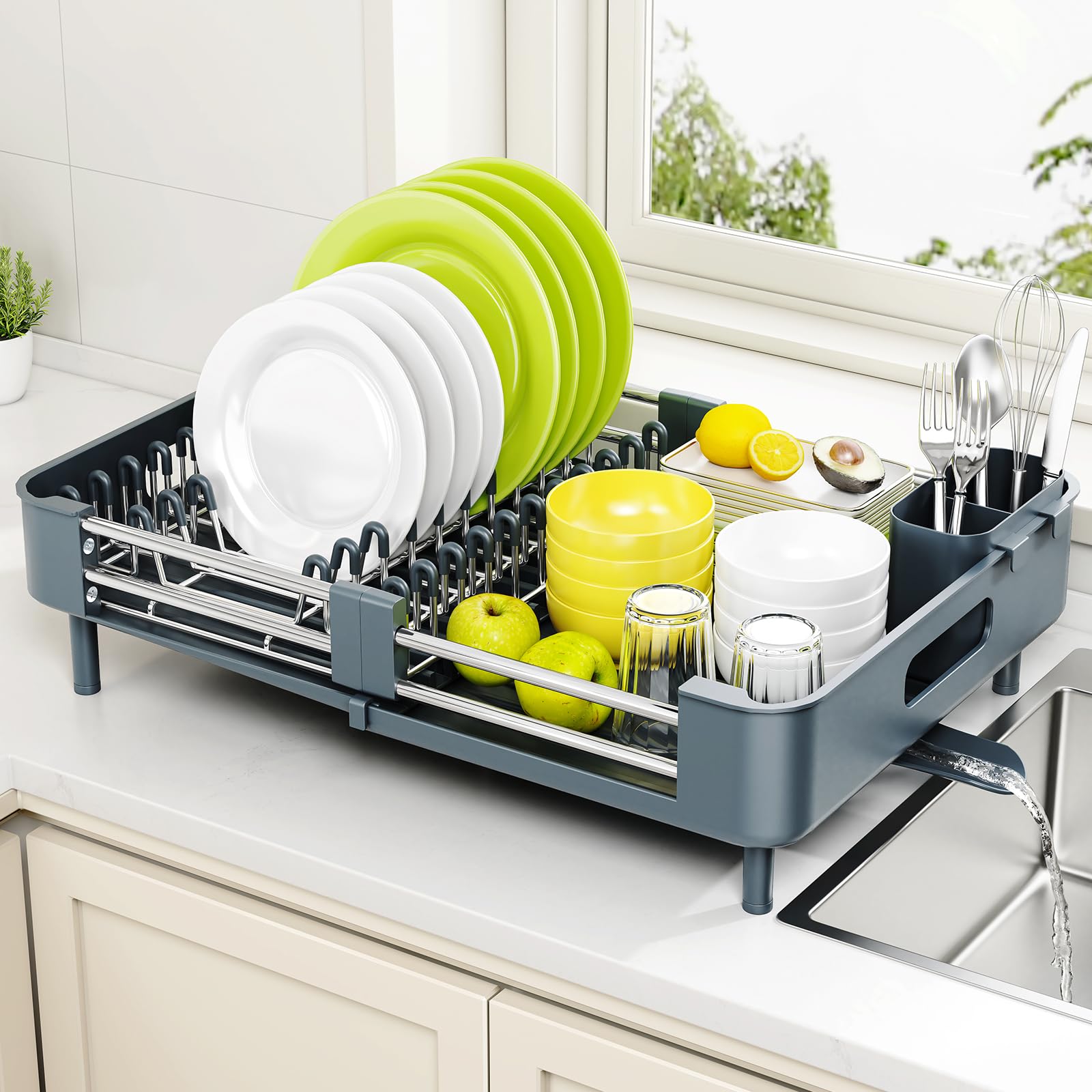 Extendable Stainless Dish Drying Rack for Kitchen Counter