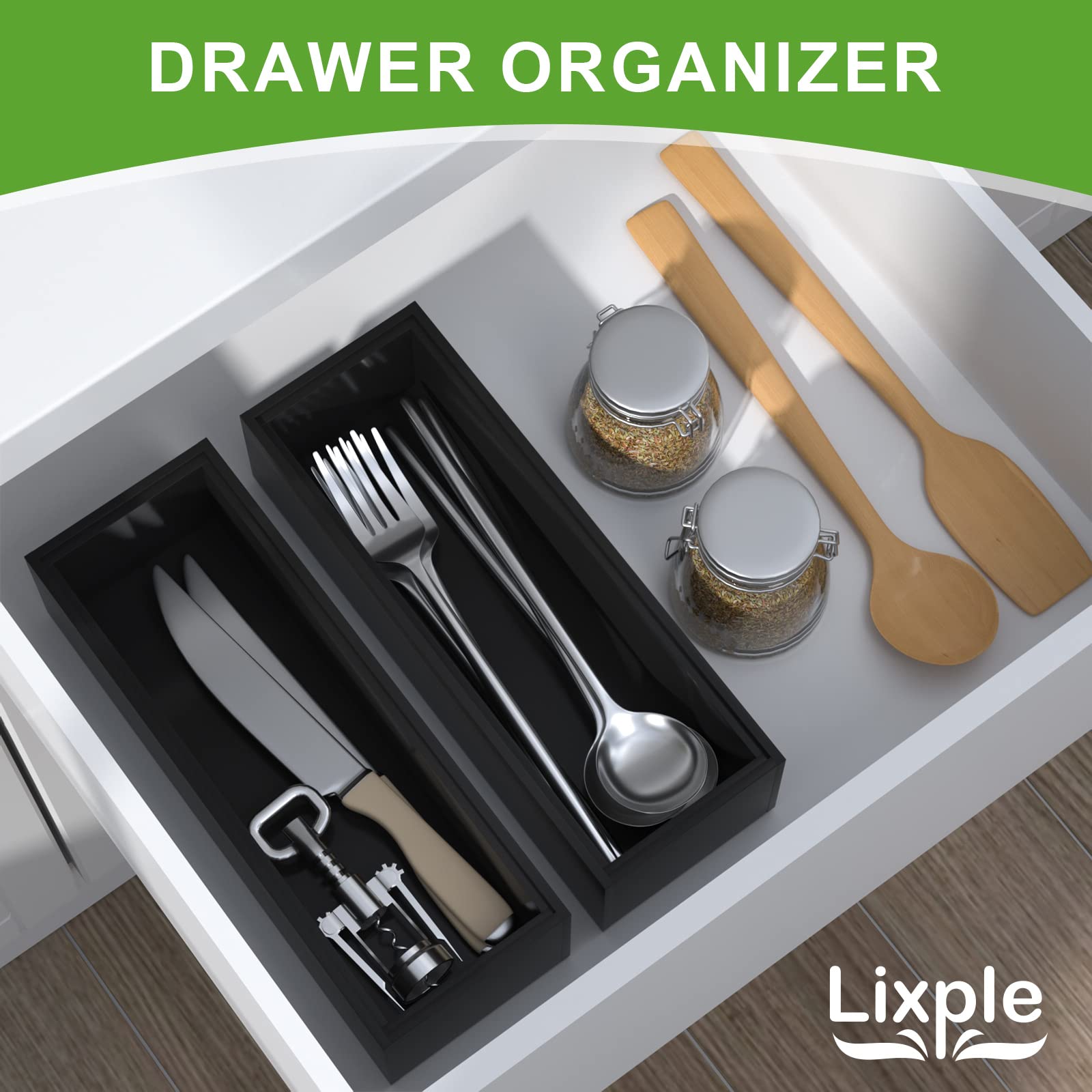 Premium Bamboo Kitchen Drawer Organizer (2 Count)