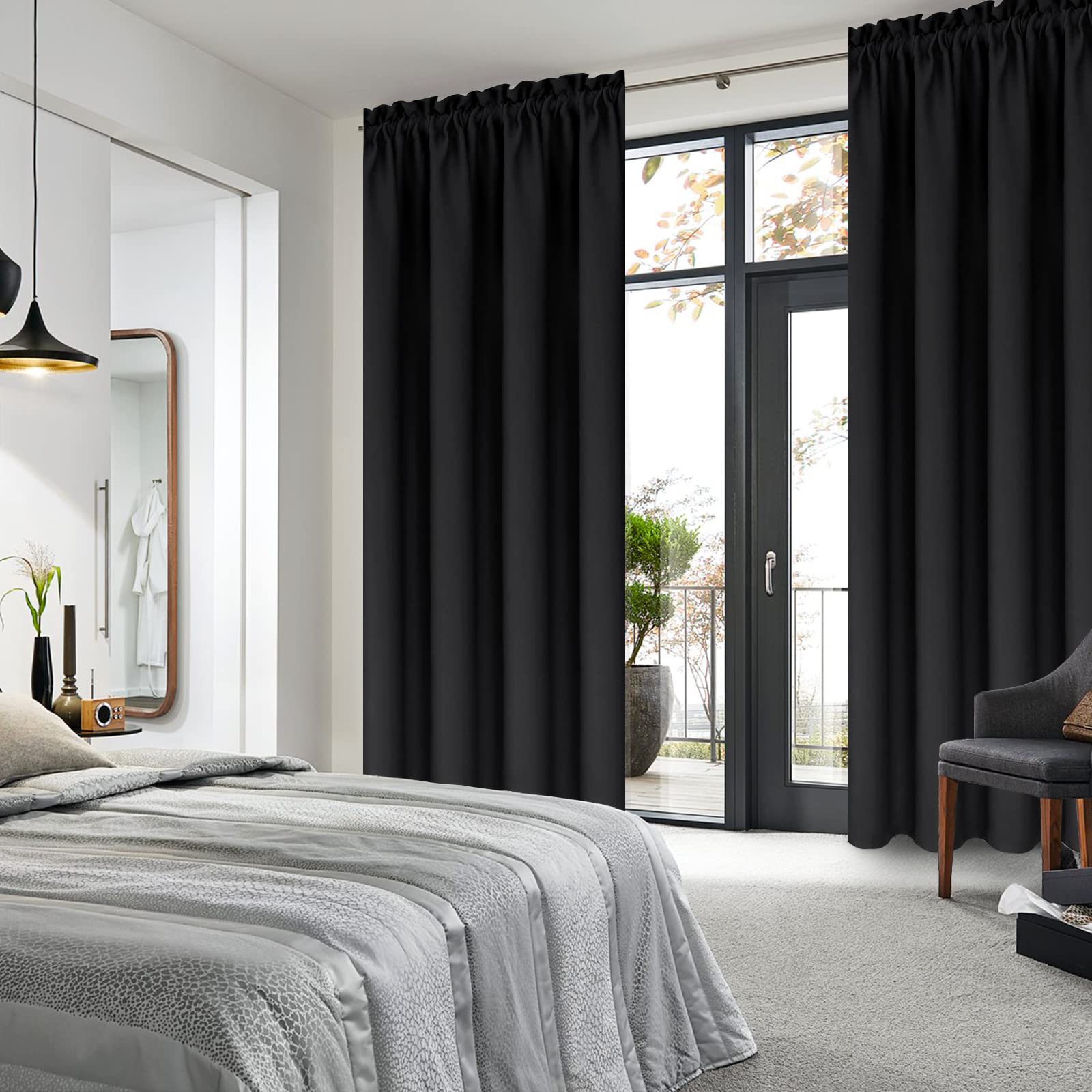 Blackout Curtains for Bedroom Living Room 38 x 63 Inch Long Black