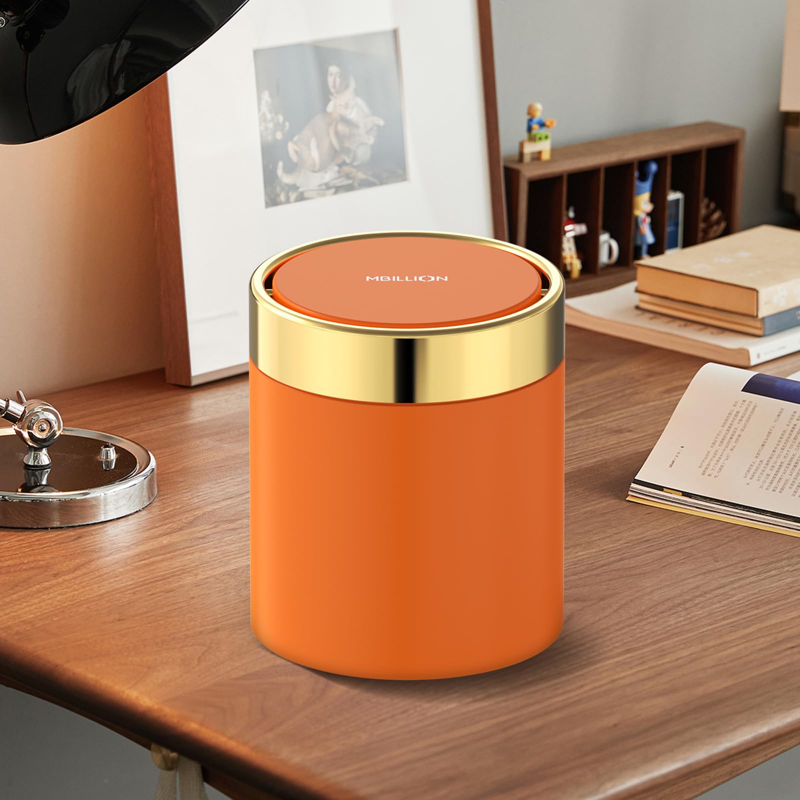 0.4 Gal Orange Desktop Mini Swing Lid Trash Can