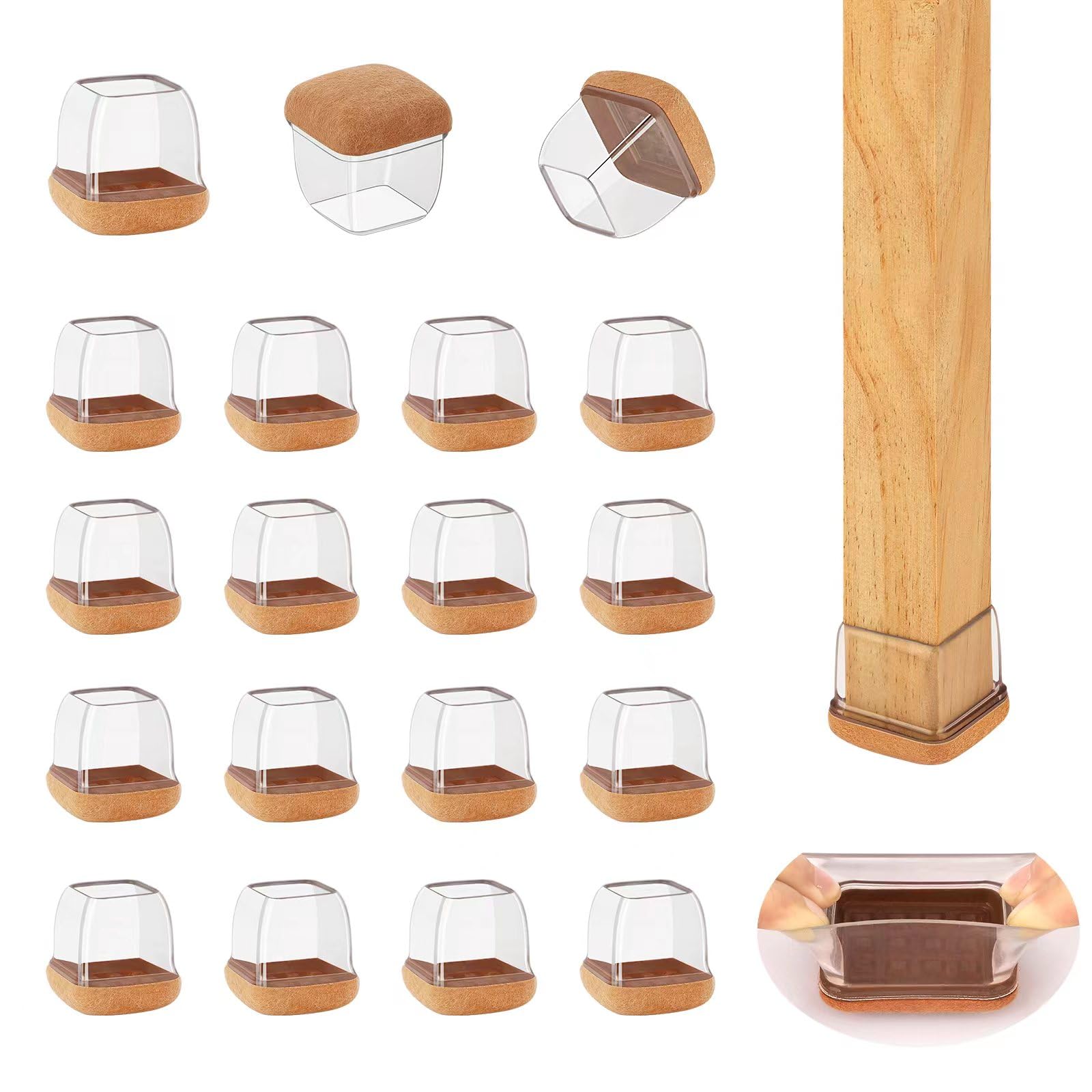 16 Pcs Square Silicone Chair Leg Floor Protectors (16 Count)