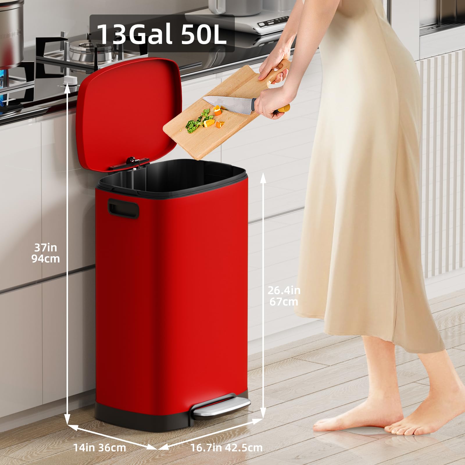 13 Gallon Kitchen Trash Can with Lid