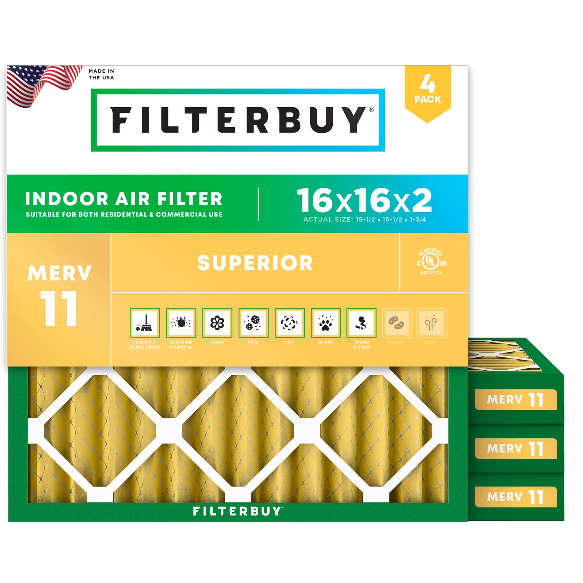 16x16x2 Air Filter MERV 11 Pet & Allergy Defense (4 Count)