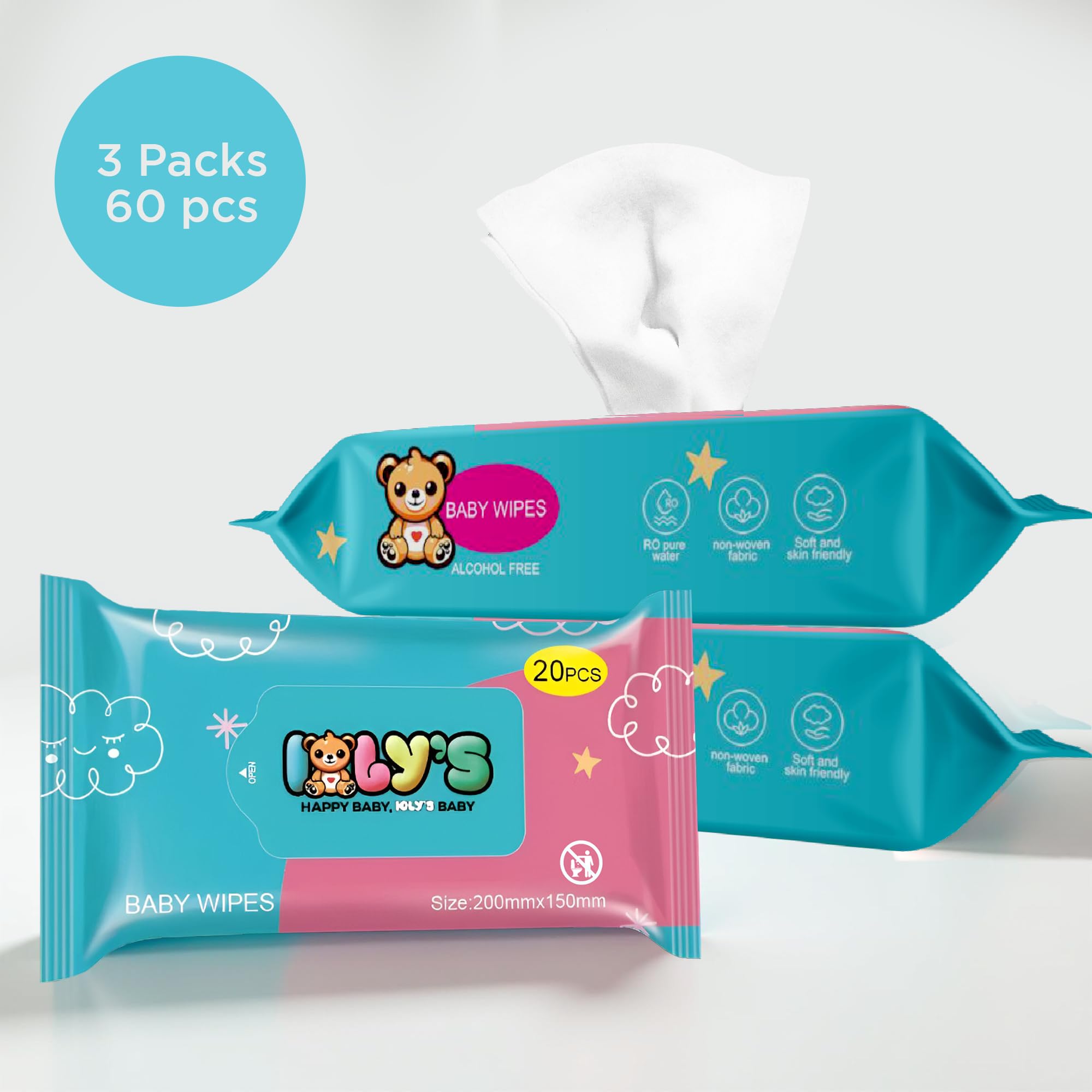 Baby Wipes Unscented Wet Wipes 99% Water Based with Aloe Vera Fragrance Free Travel Pack 20 ct Hypoallergenic Water wipes for Sensitive Skin Toallitas Húmedas para Bebés Bulk Available (8 Ounce)