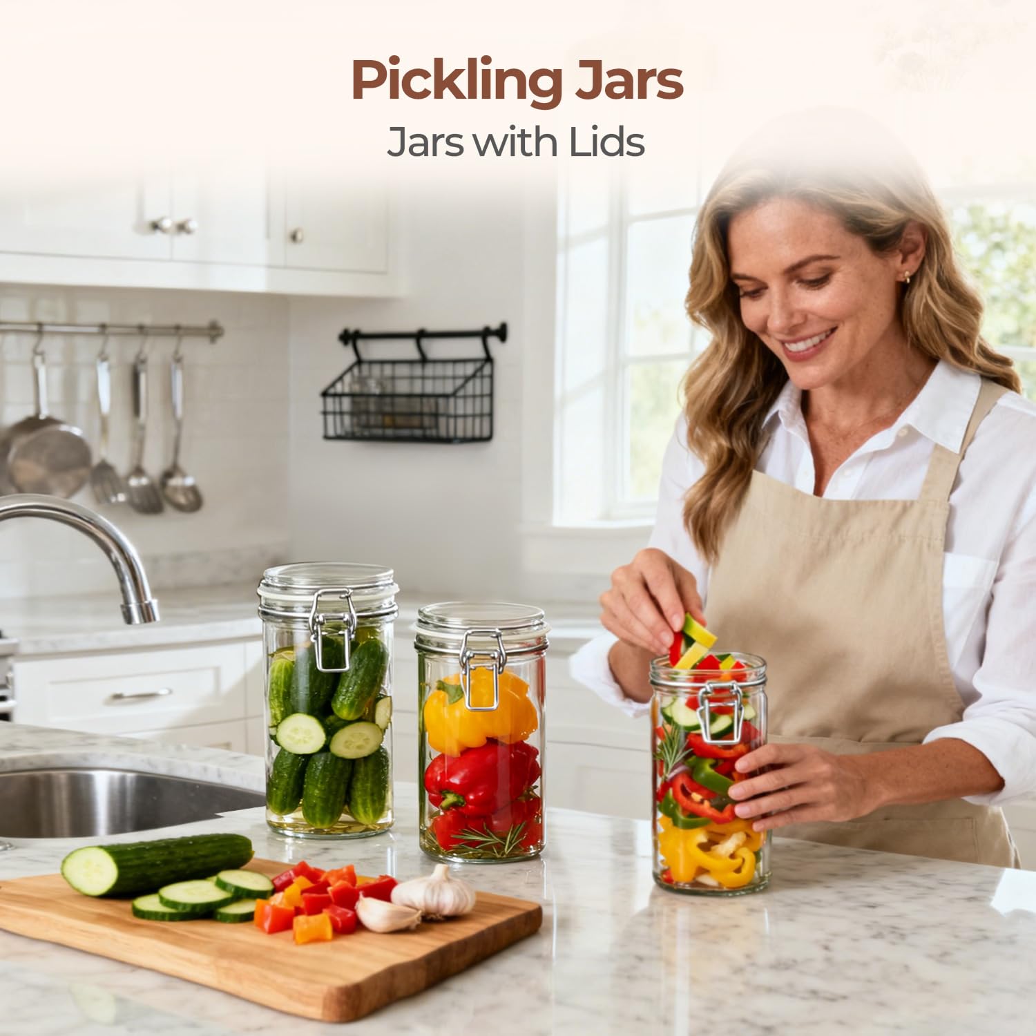 Glass Pantry Jars with Airtight Lids 34 oz 3 Pack Coffee Canisters (3 Count)