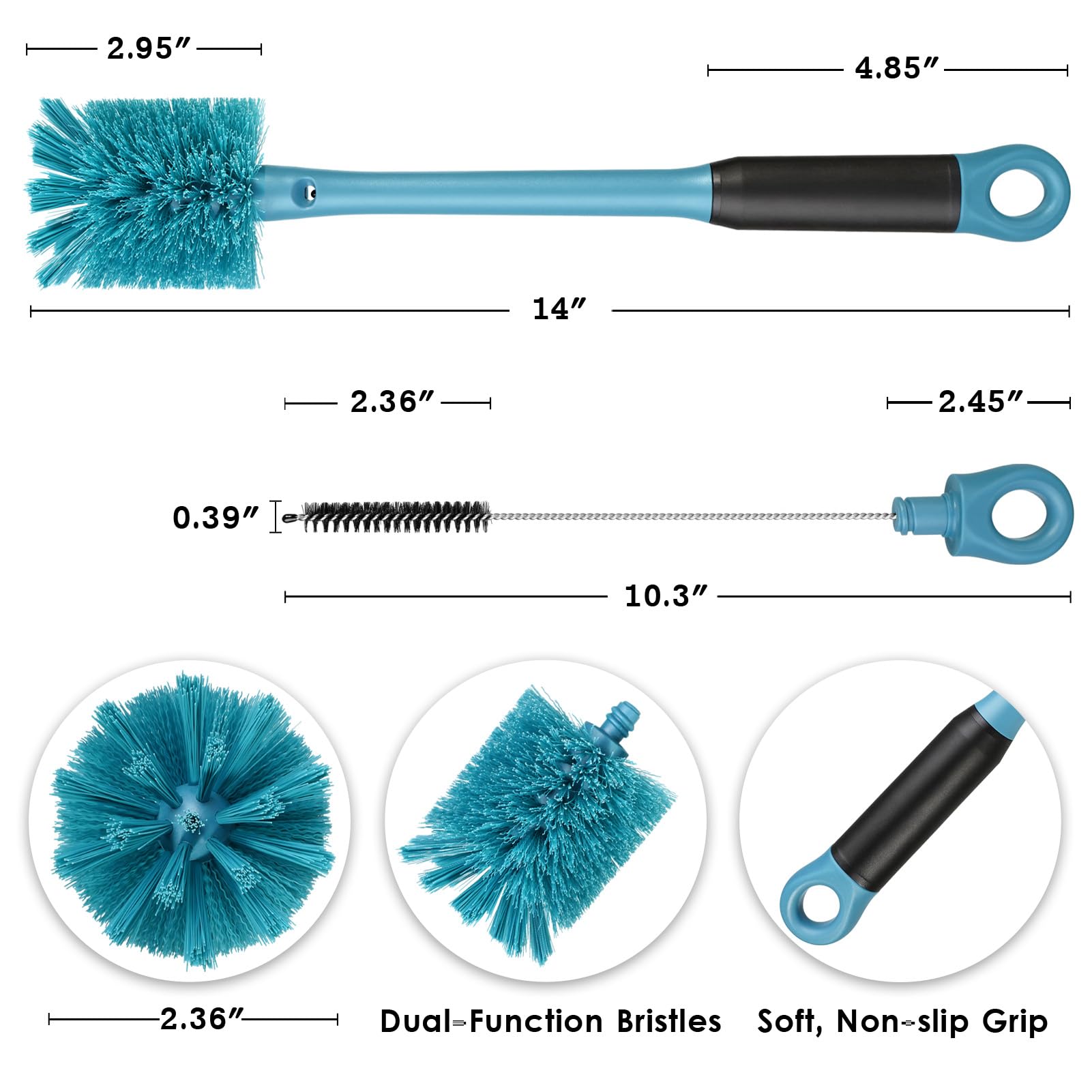 2-in-1 Bottle Cleaning Brush and Hidden Straw Brush, Smokey Blue