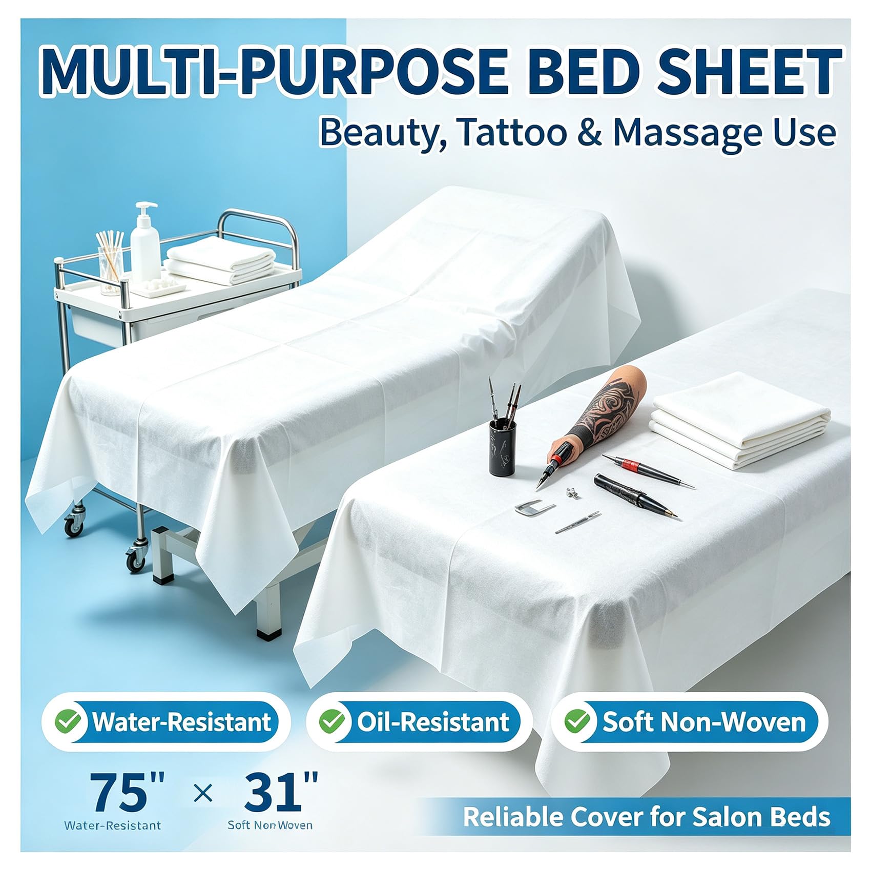 50 PCS Massage Table Sheets Disposable Spa Bed Cover 75"x31" Oil (50 Count)
