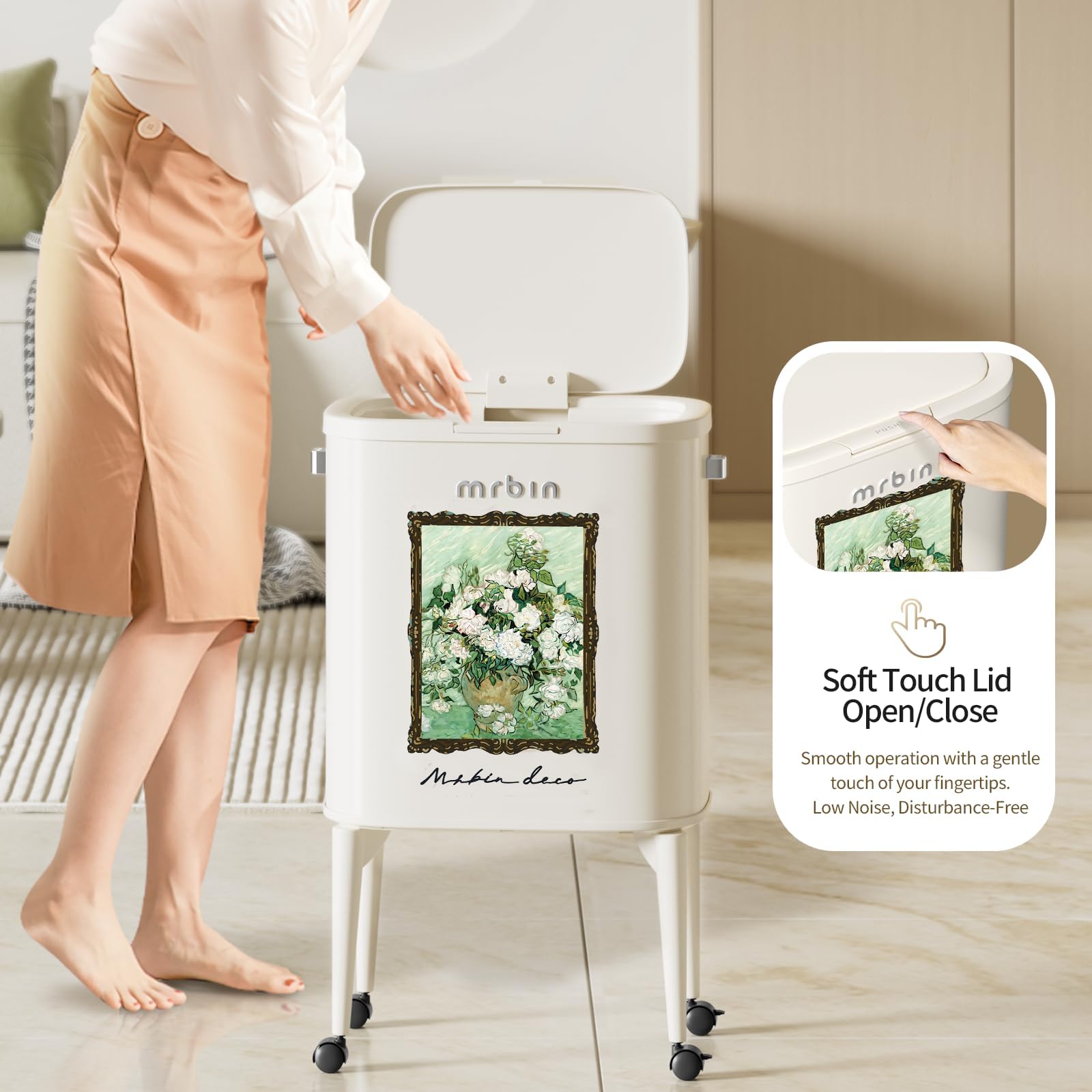 Metal Kitchen Trash Can with Wheel Legs