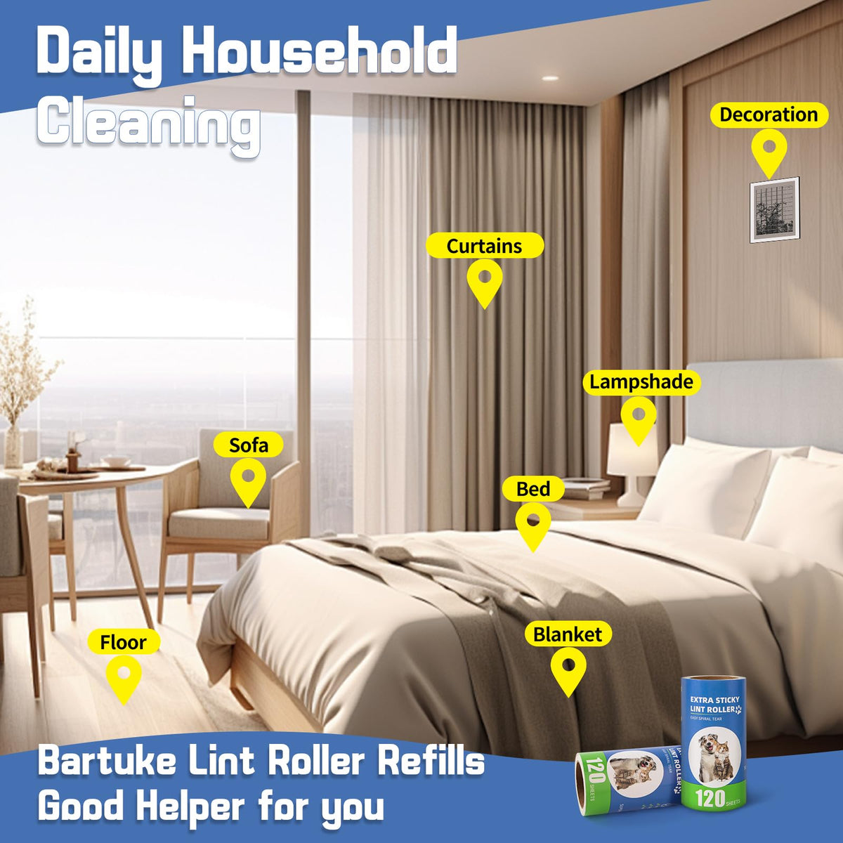 Lint Roller Refills with Handle 6 Pack
