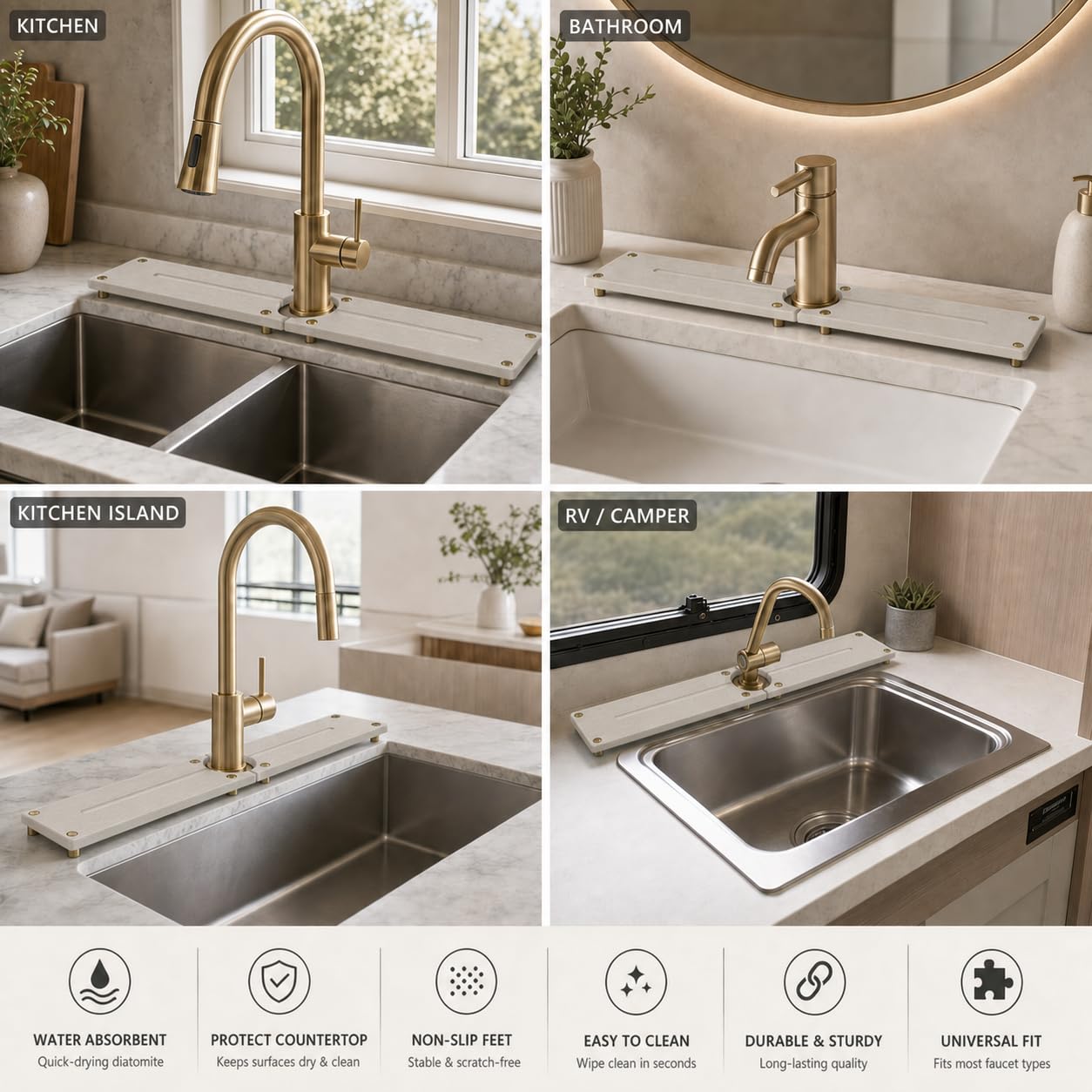 2PCS Stone Faucet Mat for Kitchen Sink (2 Count)