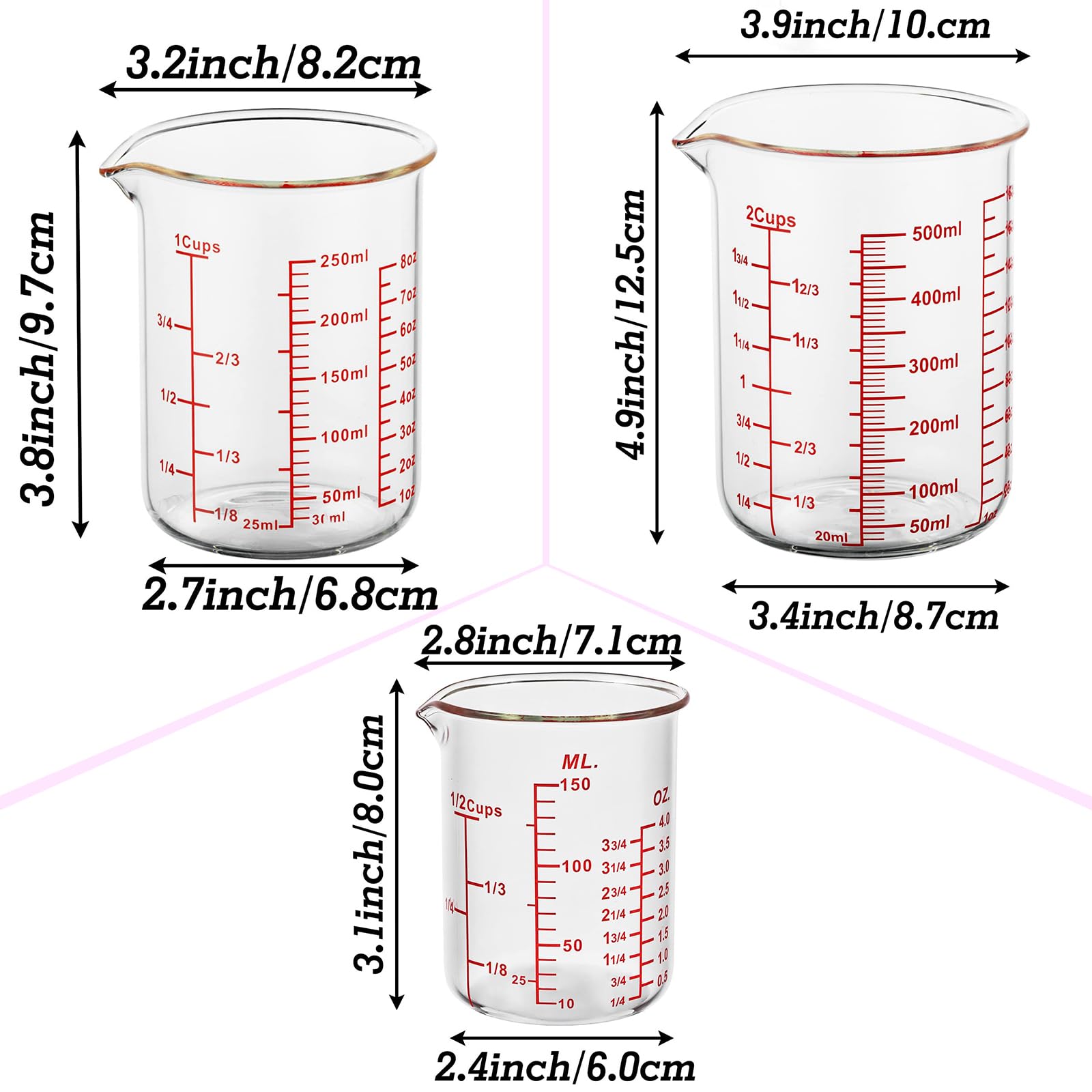 3 Piece Glass Measuring Cup Set