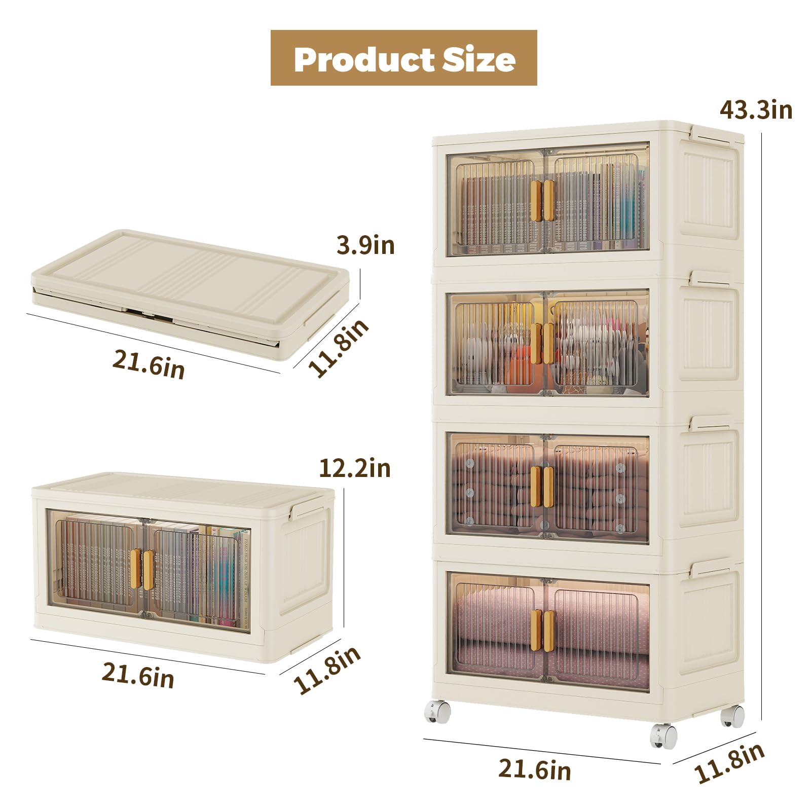 4 Tier Stackable Plastic Storage Bins with Lids 48QT (4 Count)