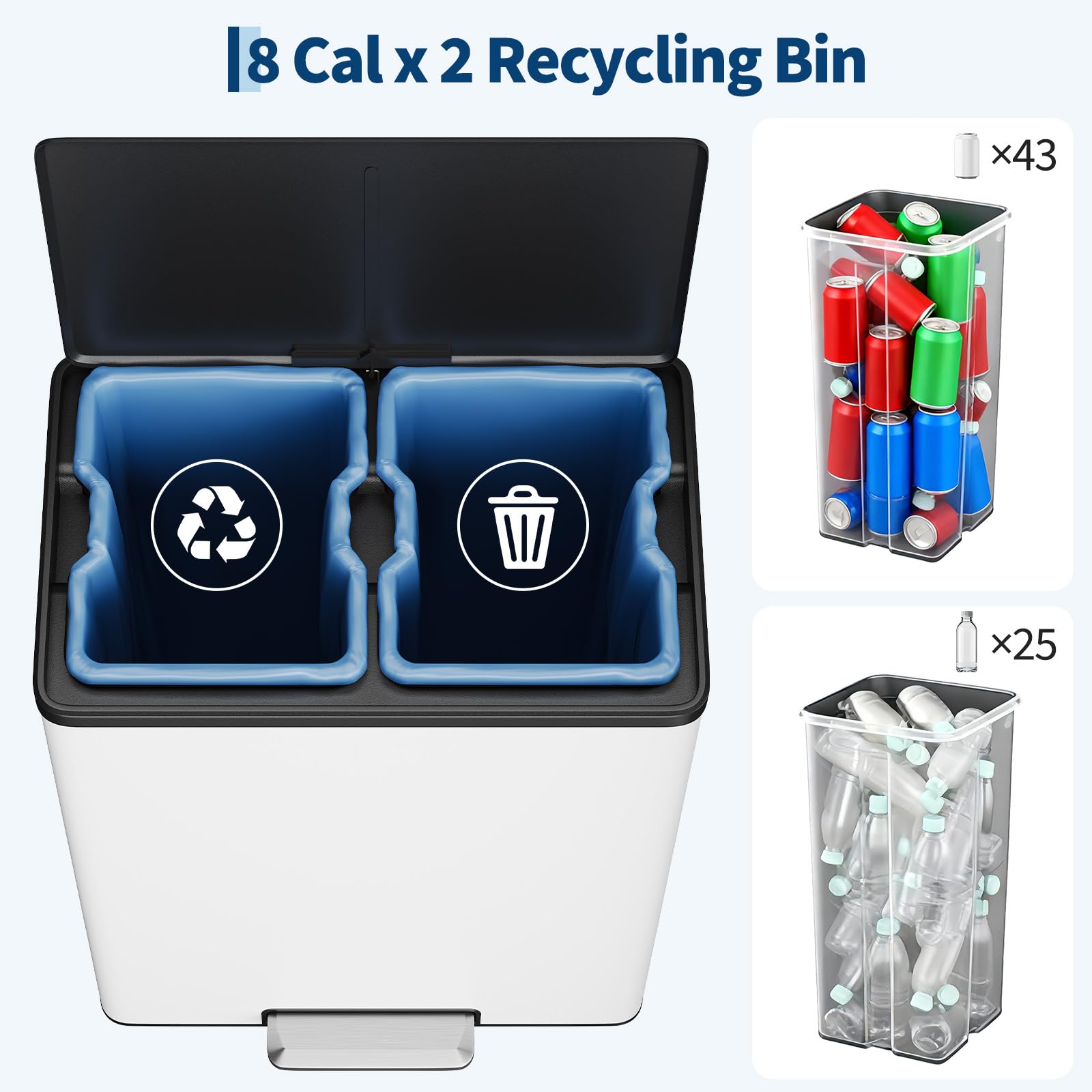 Dual Trash Can Stainless Steel Kitchen Recycling Bin Foot Pedal