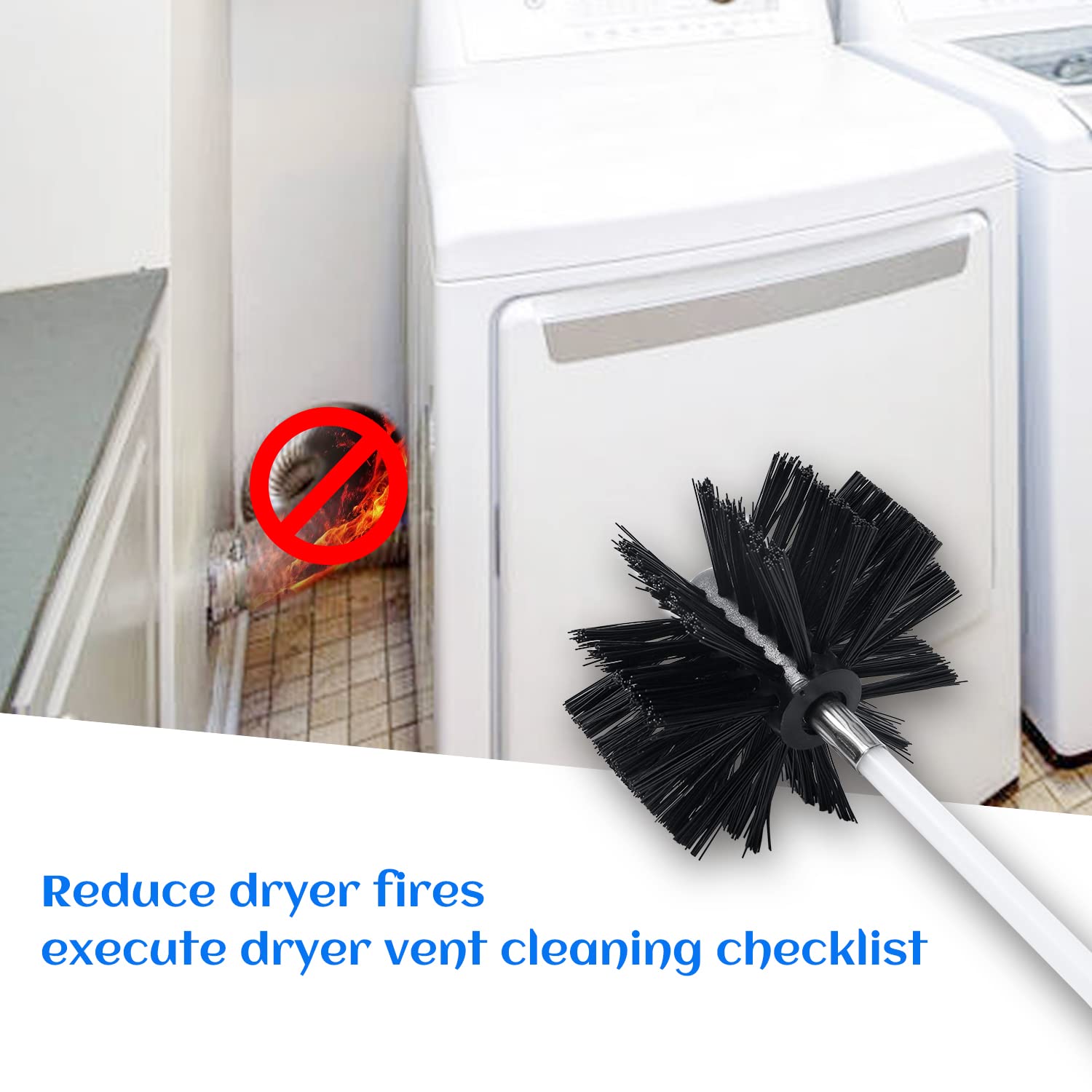 Dryer Vent Cleaner Kit Chimney Sweep Cleaning Tools Pellet Stove Cleaner Kit Air Dryer Duct Fireplace Brushes for Easy Lint Cleaning with 4" and 6" Brush Heads