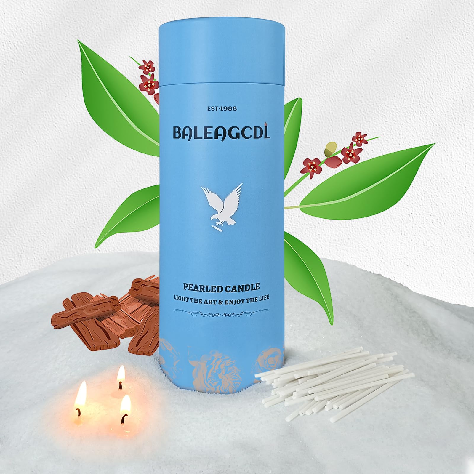 Sandalwood Scented White Pearled Candle 18oz Luxury Sand Candle Granulated Wax (18 Ounce)