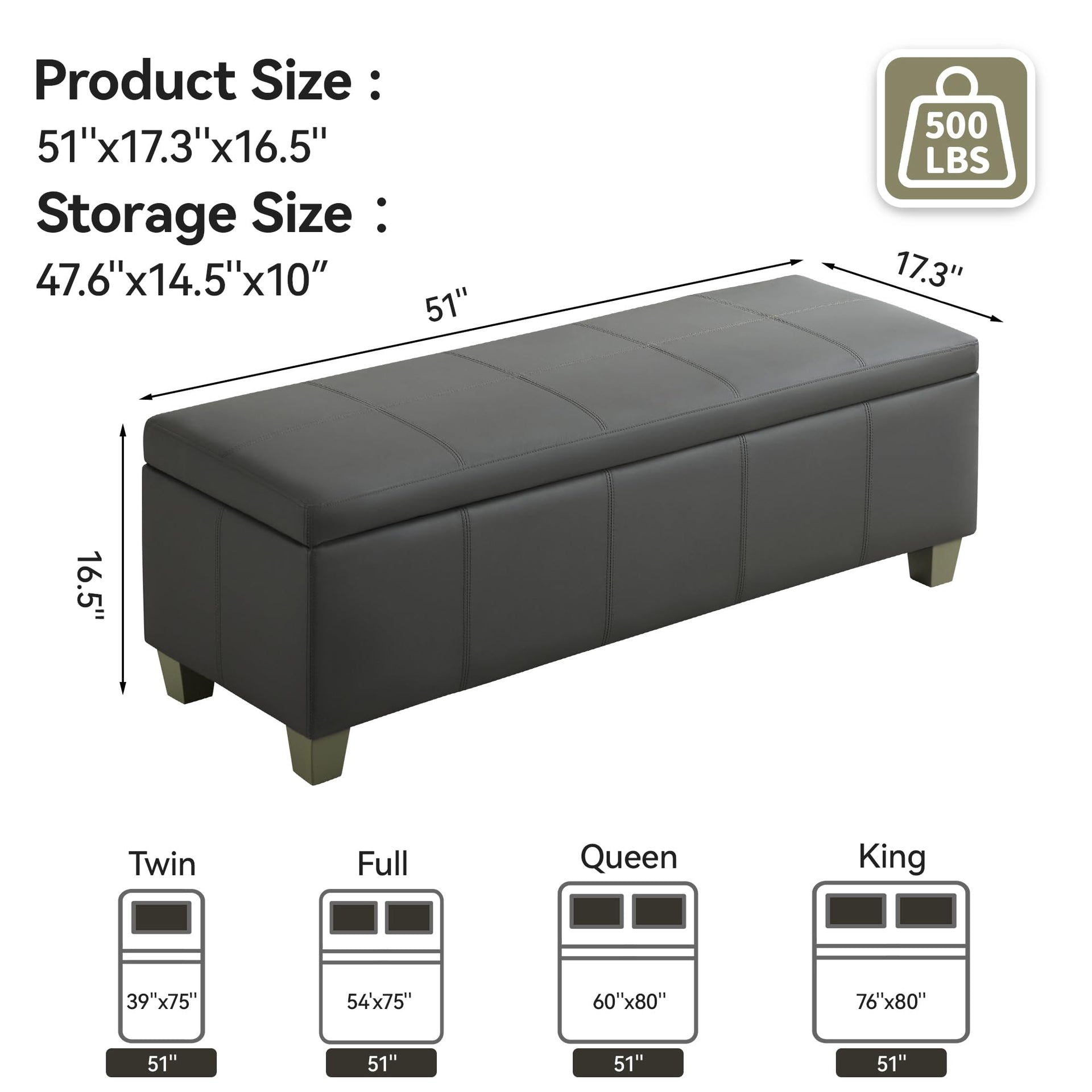 51" Faux Leather Storage Ottoman