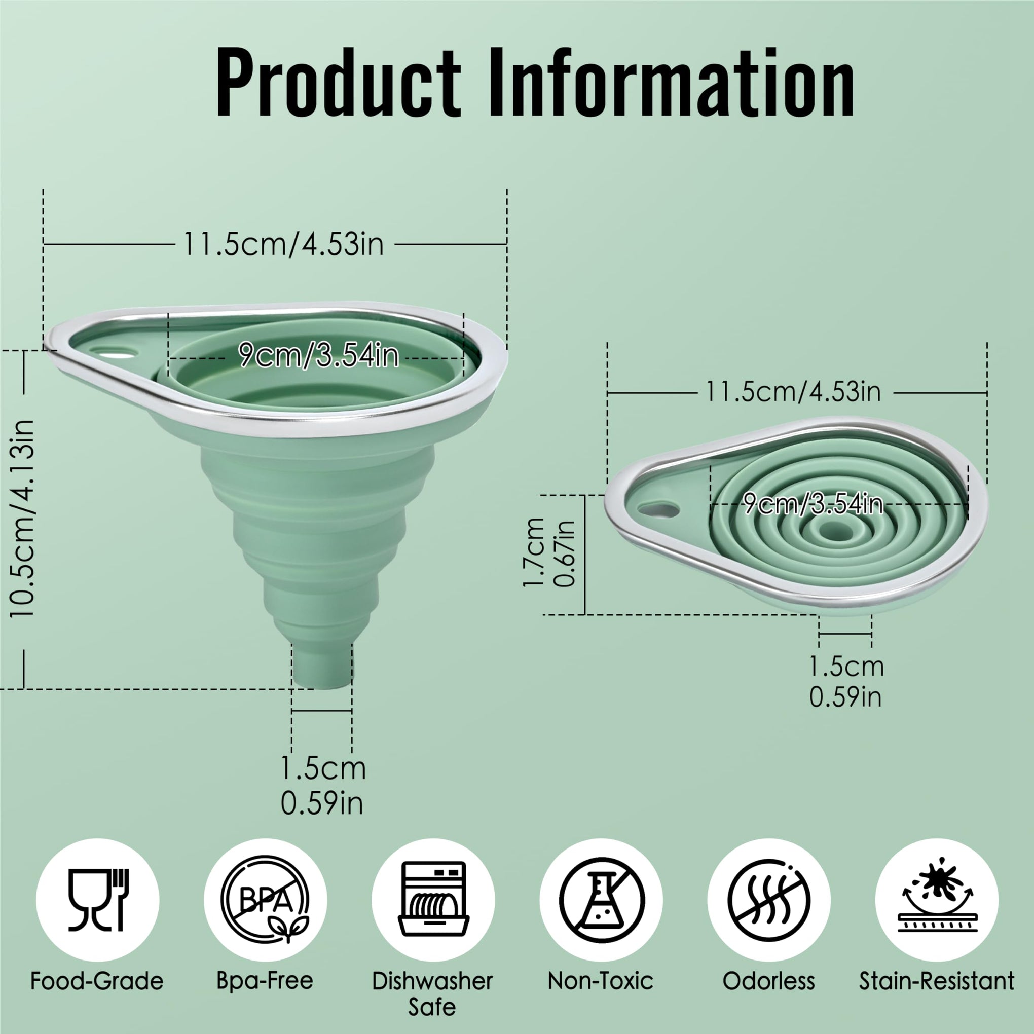 Stainless Steel Rim Small Silicone Collapsible Funnel Set (2 Count)