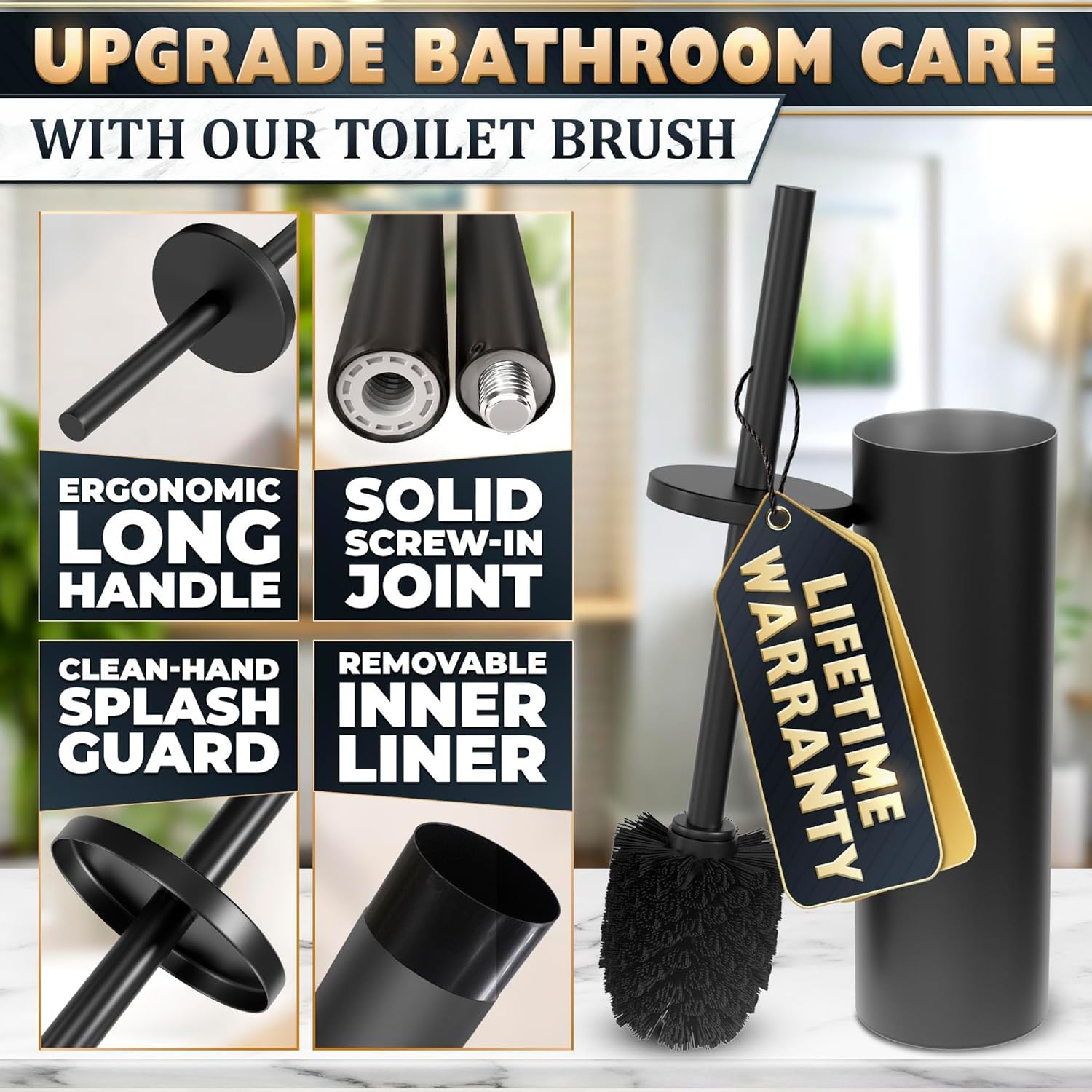 2Pcs Stainless Steel Toilet Brush and Holder Set (2 Count)