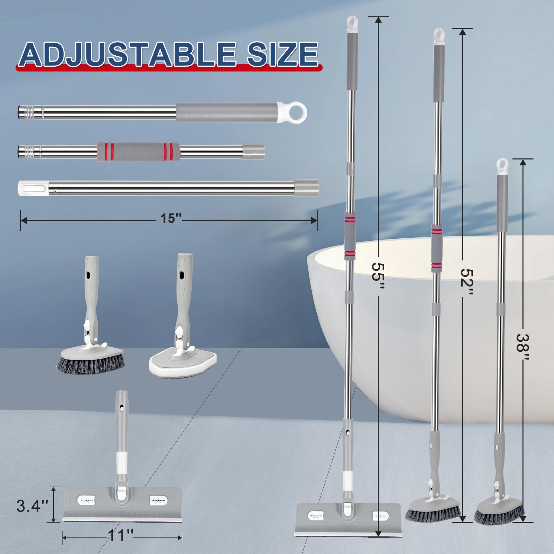 Tile Tub Floor Cleaner Scrubber With Long Handle