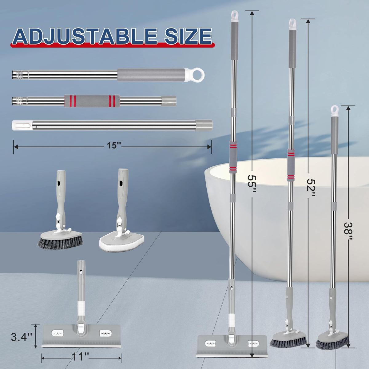 Tile Tub Floor Cleaner Scrubber With Long Handle