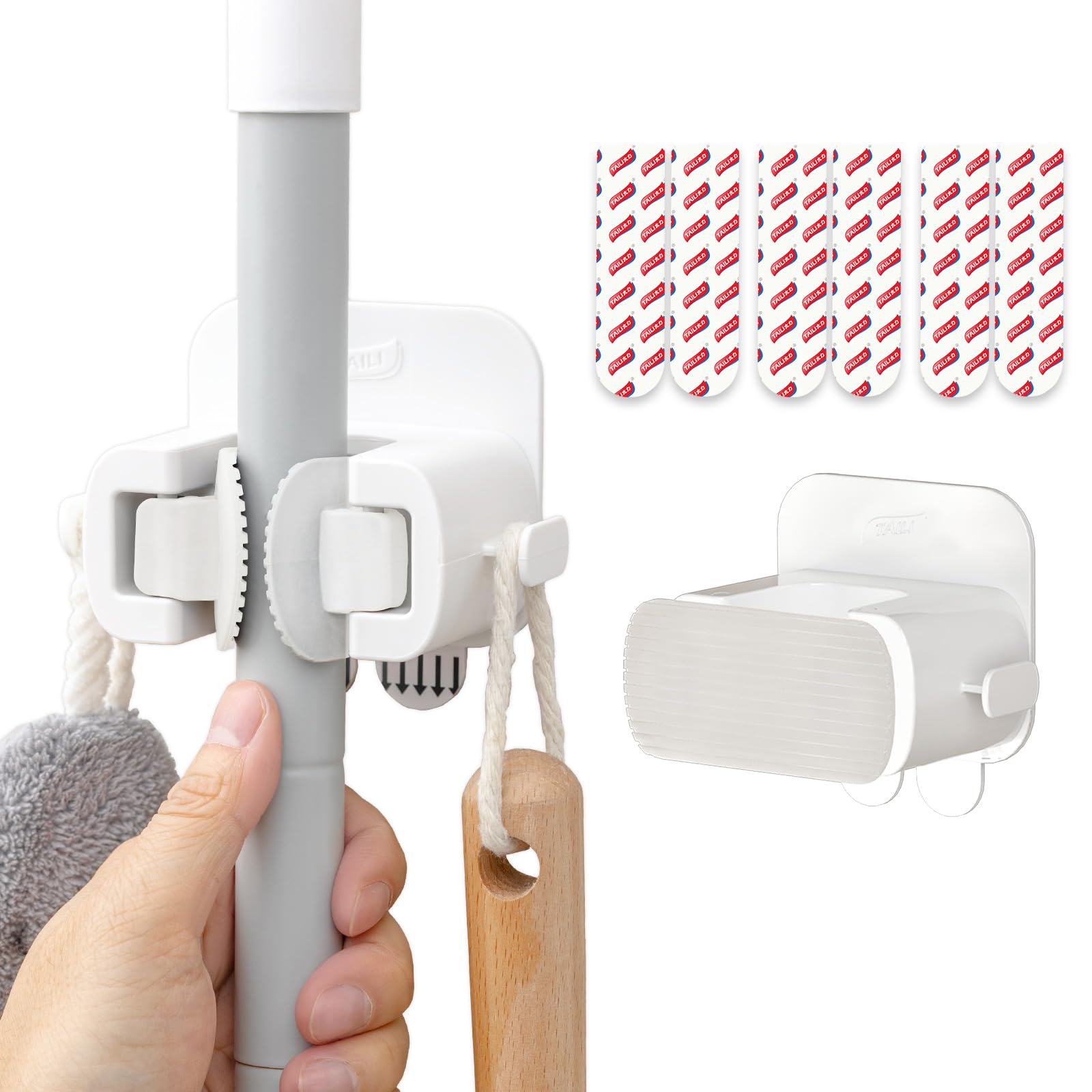 Mop and Broom Holder Wall Mount Grippers (2 Count)