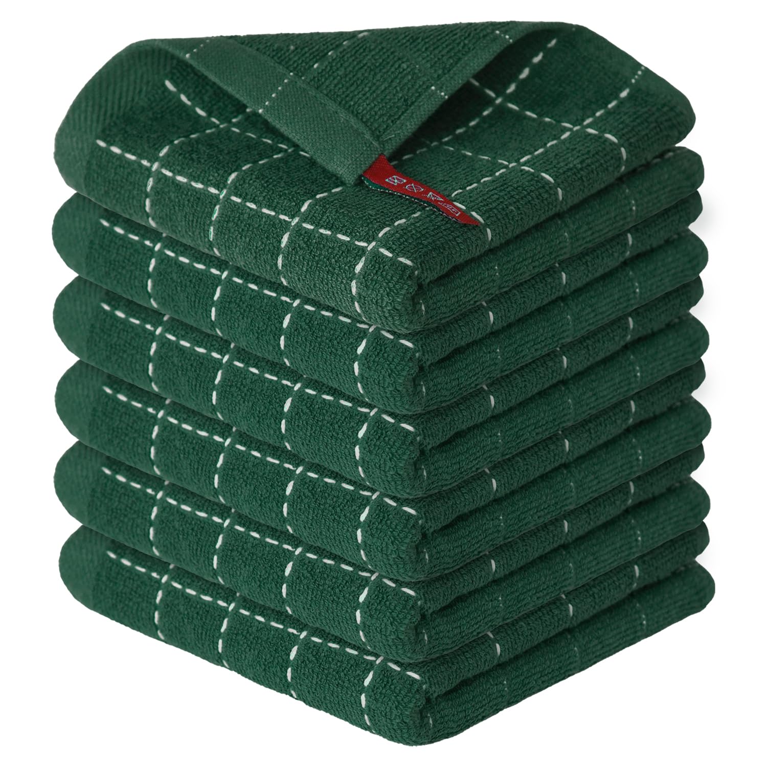Checkered Designed Cotton Green Terry Kitchen Dish Cloths (6 Count)