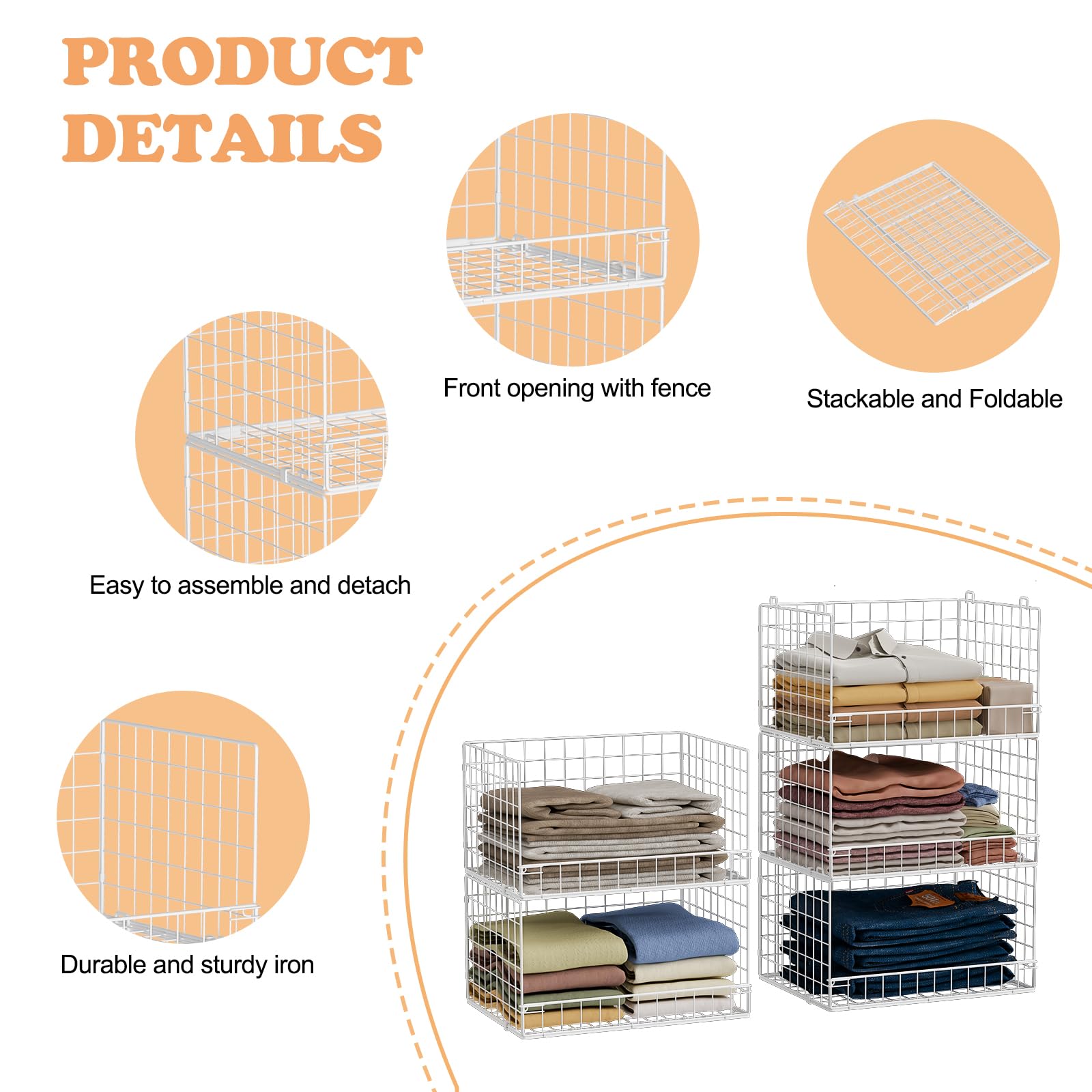 5 Tier Stackable Closet Organizers and Storage Basket