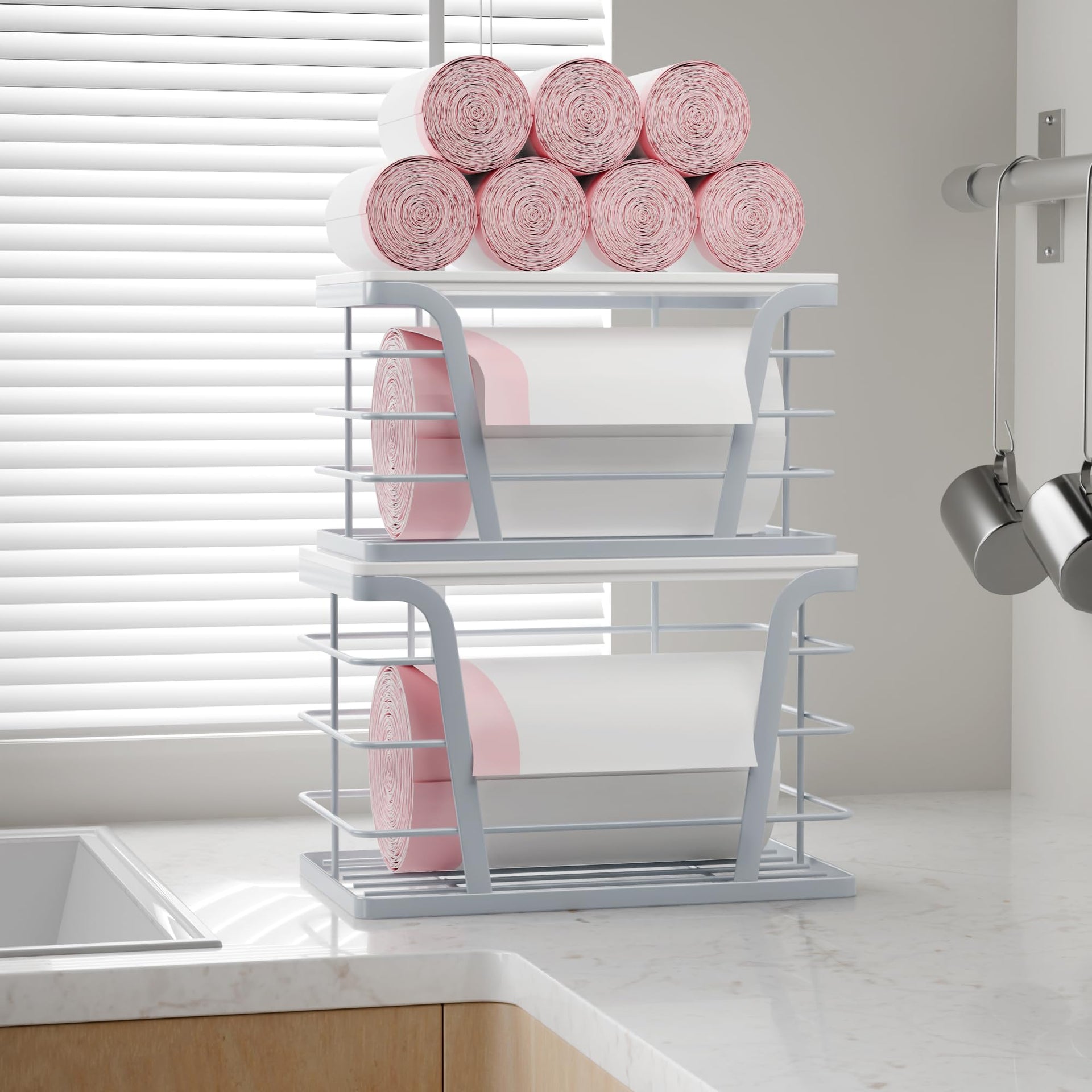 2 Pack Gray Trash Bag Organizer for Kitchen and Pantry (2 Count)